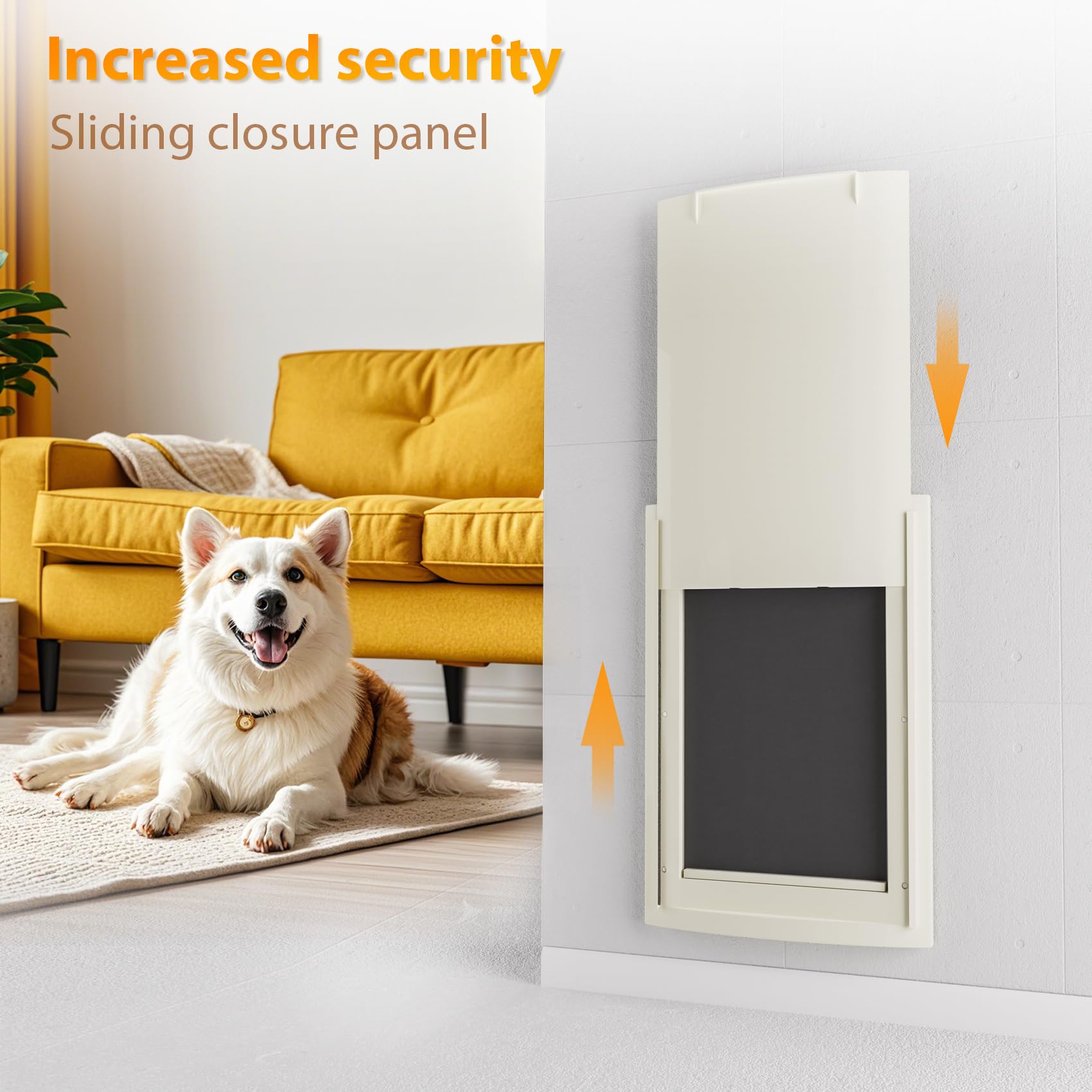 mestyl Dog Door for Wall, Large White Plastic with Telescoping Tunnel & Magnetic Flaps, Model DDPLWH