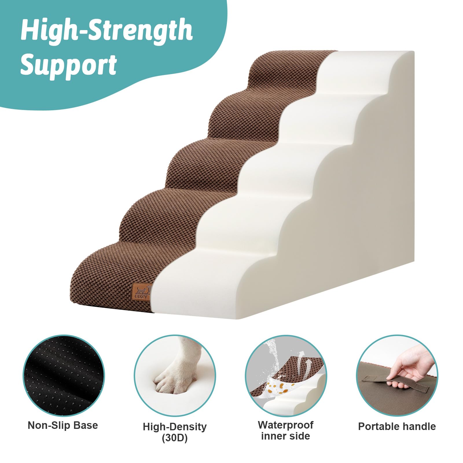 Cozy Kiss Wide Dog Stairs For Large Dogs 19.7'' Width, Dog Step For Small Dog, Puppy Or Cat, Medium Pet Ramp For High Bed Or Car