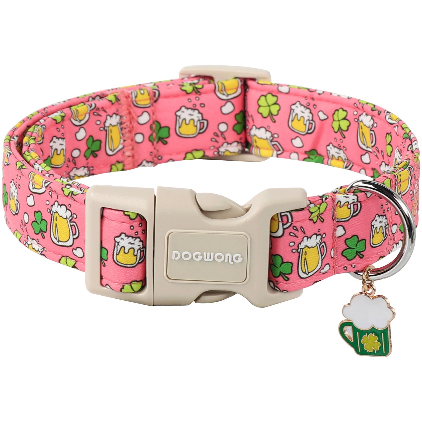 Dogwong St. Patrick'S Day Dog Collar, Pink Green Clover Dog Collars, Adjustable St. Patrick'S Day Pet Collars Beer Dog Collar Wi