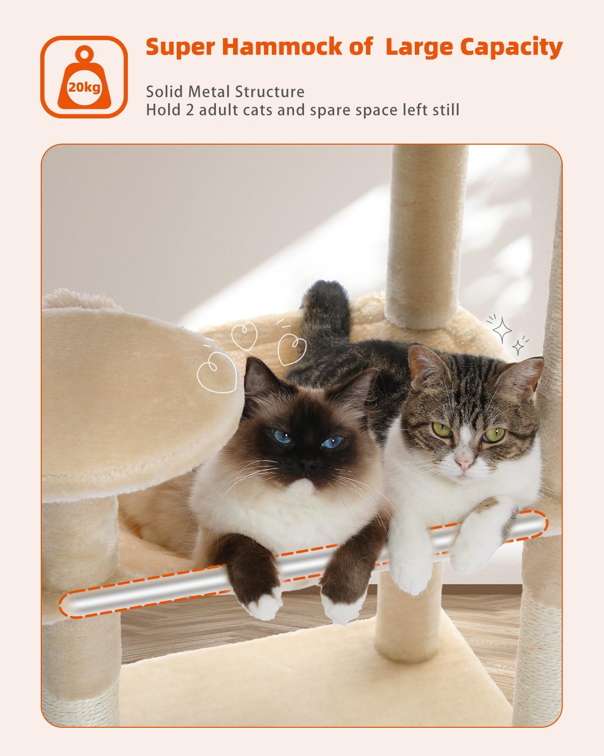 PETEPELA 56.3 Inches Multi-Level Cat Tree Cat Tower with Sisal Covered Scratching Posts, Comfort Condo, Extra Large Hammock and