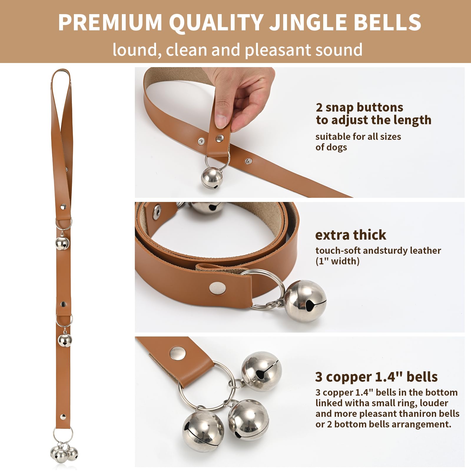 Luckyiren Brown Leather Hanging Door Bells For Dogs To Ring To Go Potty Training Doorbells Tools To Go Outside Dog Accessories U
