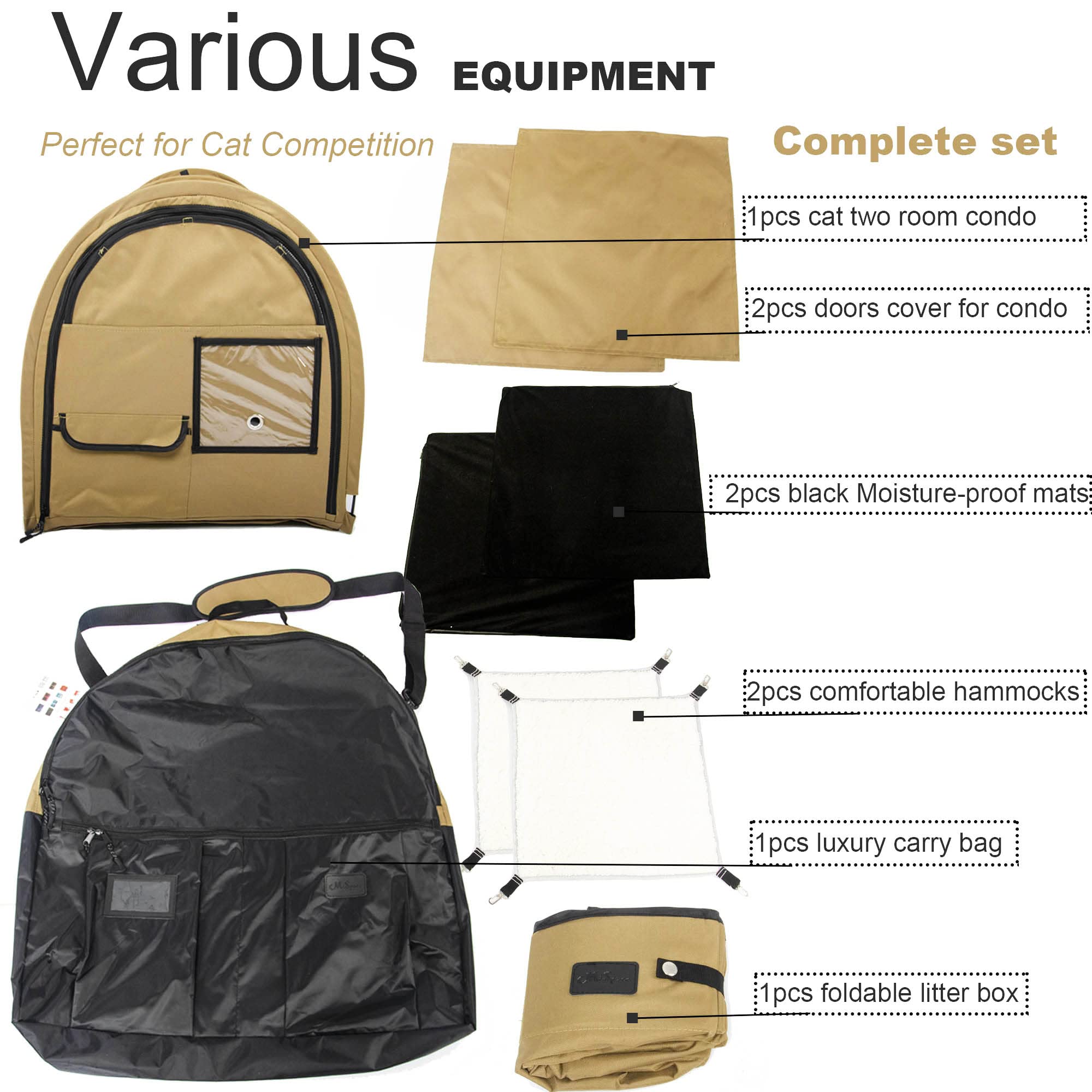 porayhut Mispace Portable Twin Compartment Show House Cat Cage/Condo - Easy to Fold & Carry Kennel - Comfy Puppy Home & Dog Trav