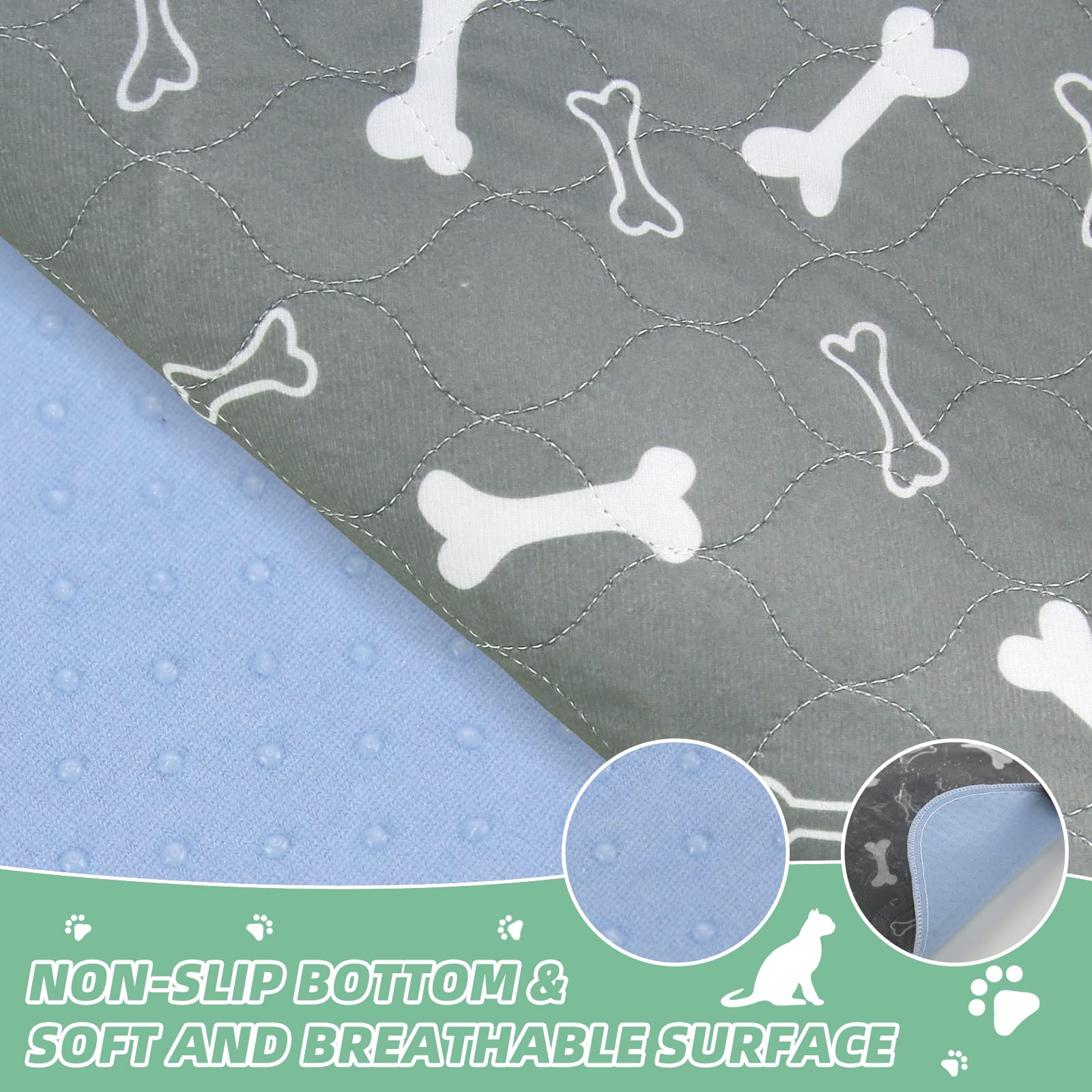 Baodan Washable Dog Pee Pads, Gray, 16" x 24", Super Absorbent, Non-Slip, Reusable Puppy Pads, Perfect for Crate and Playpen