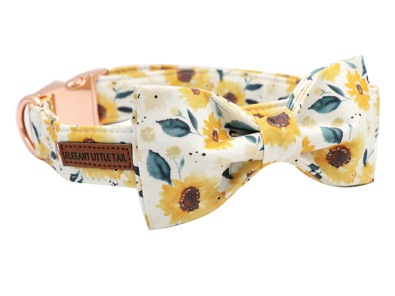 Elegant Little Tail Sunflower Print Dog Collar, Girl Dog Collar With Bow Adjustable Soft Bow Tie Dog Collars For X-Large Dogs