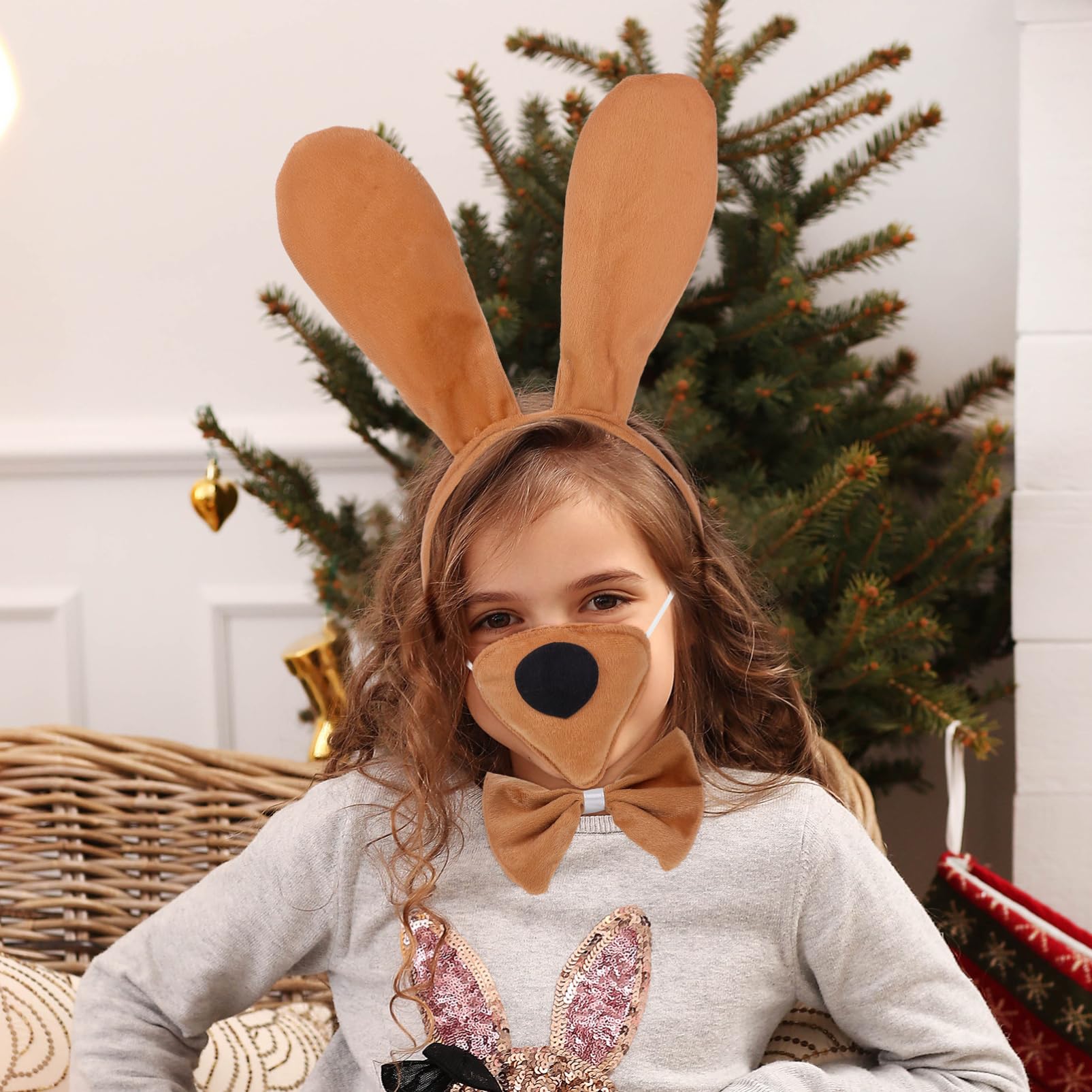 JOINPAYA Puppy Dog Costume Set: Dog Ears Headband Bowtie Nose Tail Animal Costume Accessories for Halloween Cosplay Dress Up Par