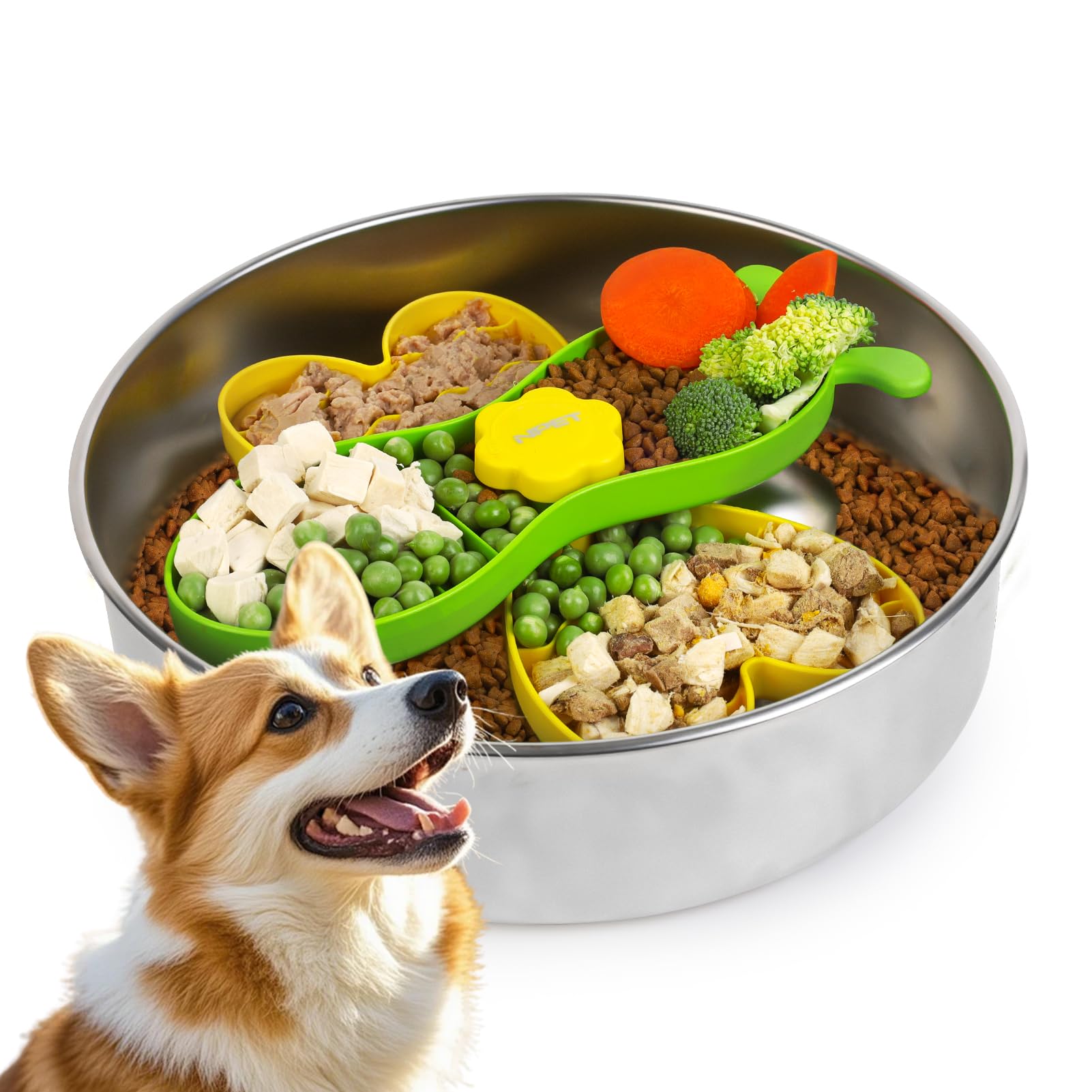 NPET Slow Feeder Dog Bowls for Large Dogs, Stainless Steel Pet Bowls Suitable for Dry, Wet, and Raw Food, Detachable Puzzle Toy 
