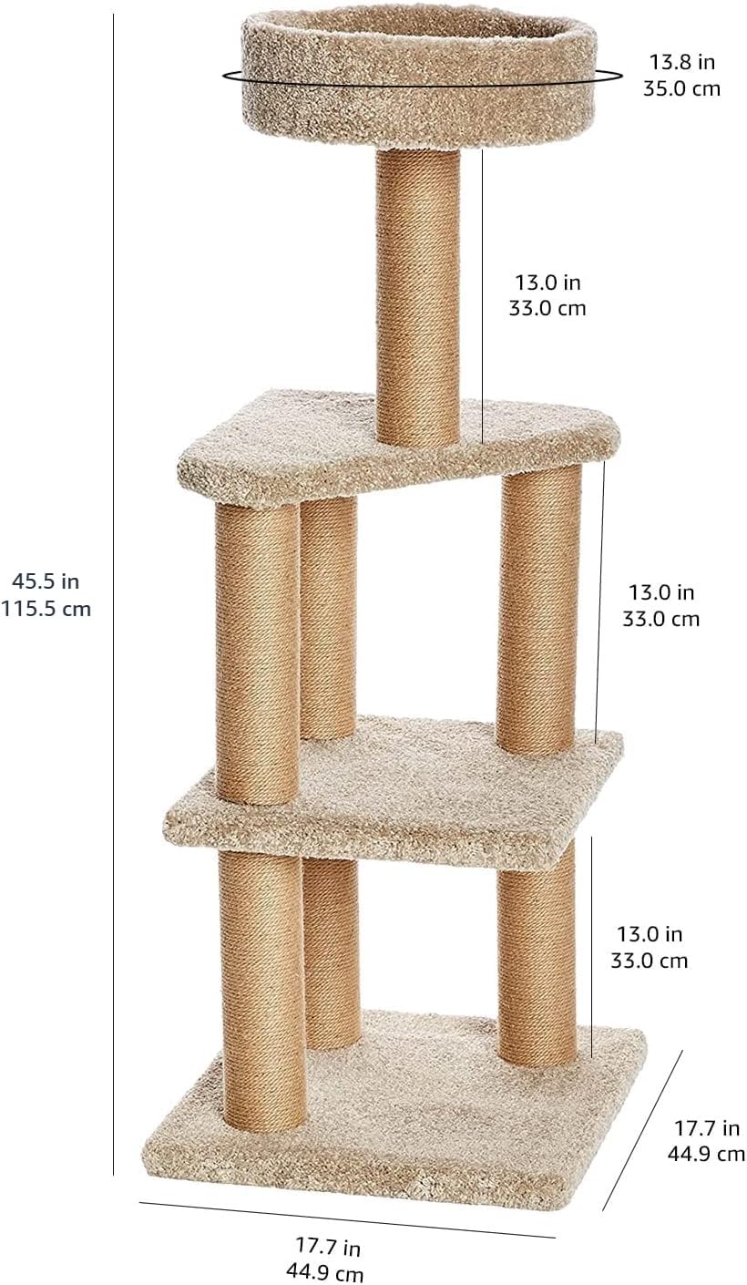 Amazon Basics Cat Tree - Indoor Cat & Kittens Multi-Level Climbing Activity Tower With Scratching Posts, Large (45.9''H) - Beige