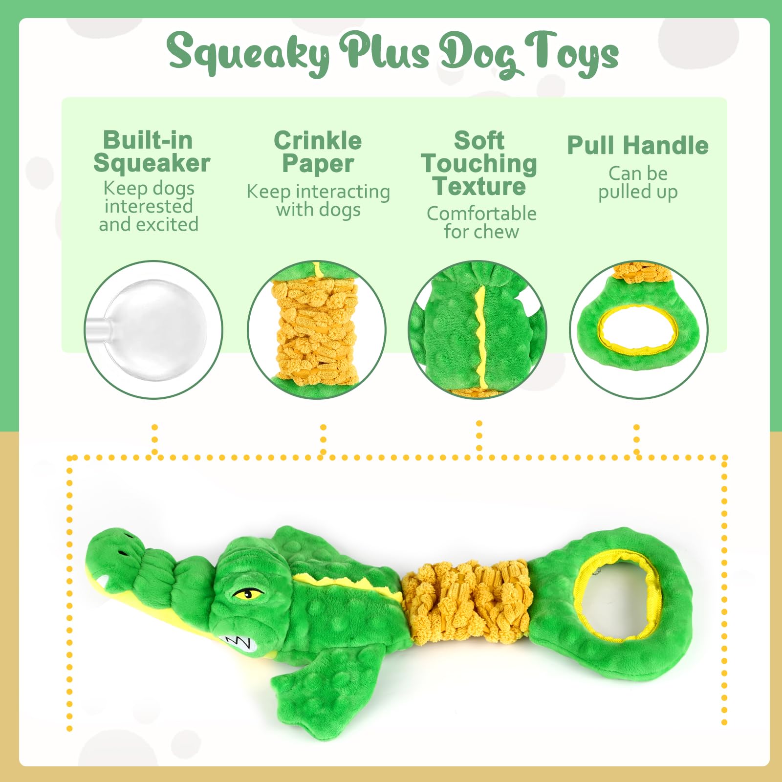 Eneston Large Dog Toys, Plush Squeaky Dog Toy With Crinkle Paper And Tug Of War Handle, Interactive Puppy Toys For Small, Medium
