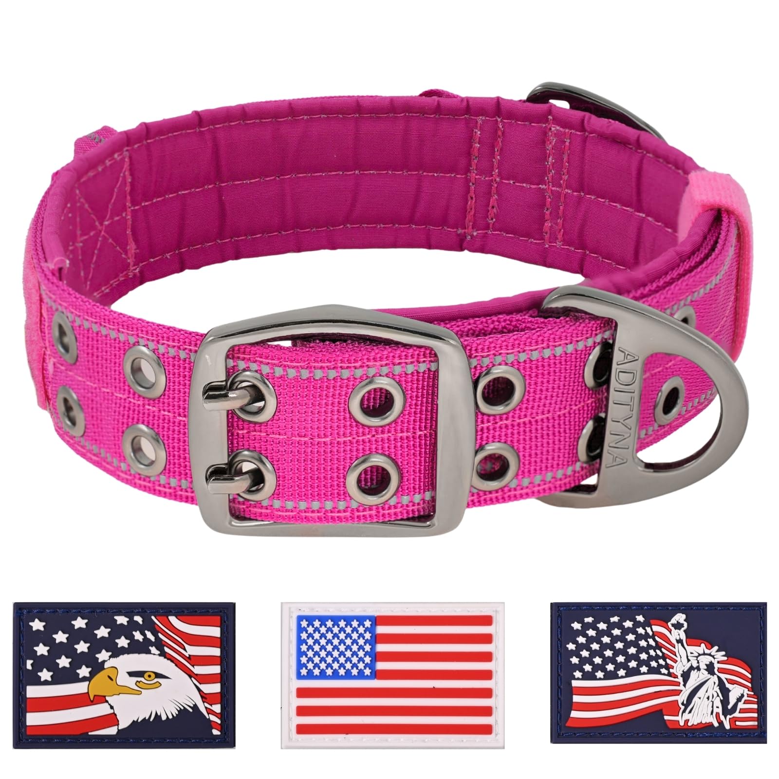 Adityna Heavy Duty Dog Collar For Extra-Large Dogs - Reflective Magenta Collar With Handle For Training, And Walking - Wide, Thi