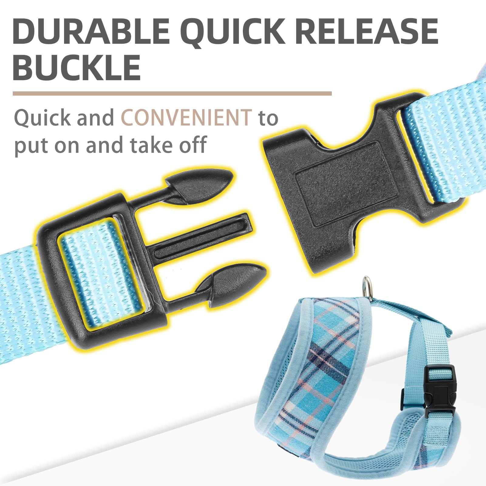 Pupteck Soft Mesh Dog Harness And Leash Set Pet Puppy Cat Comfort Padded Vest No Pull Harnesses, Light Blue, Xs
