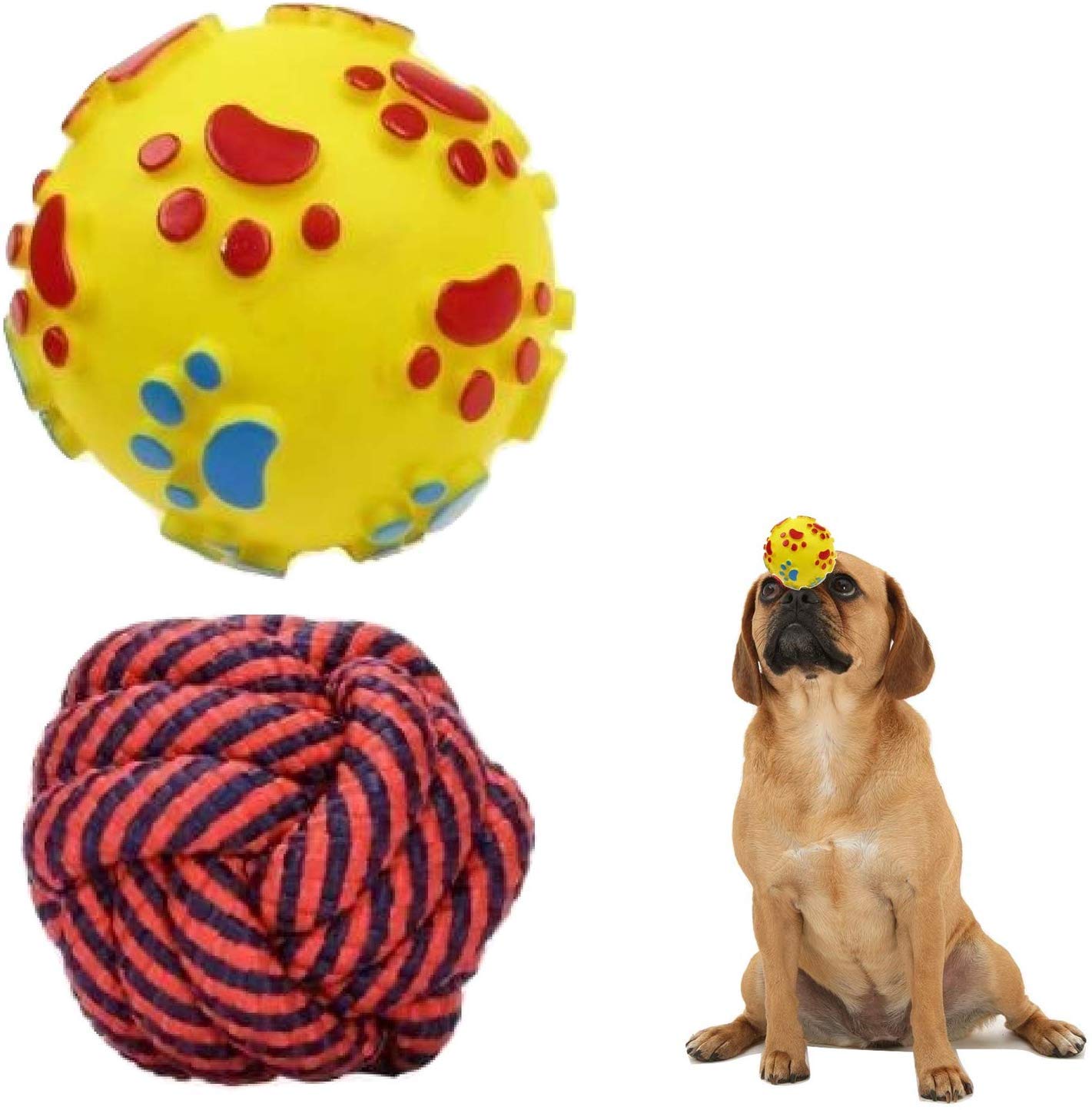 Psk Dog Toy Combo, Rope Ball And Squeaky Latex Ball For All Sized Dogs