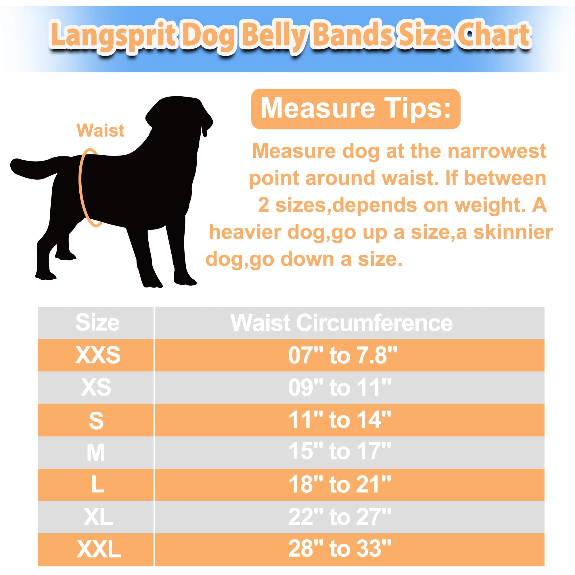 Langsprit Male Belly Bands for Dogs (Pack of 3) - High Absorbing Dog Wraps Male Washable - Reusable Male Dog Diapers (Black, X-S