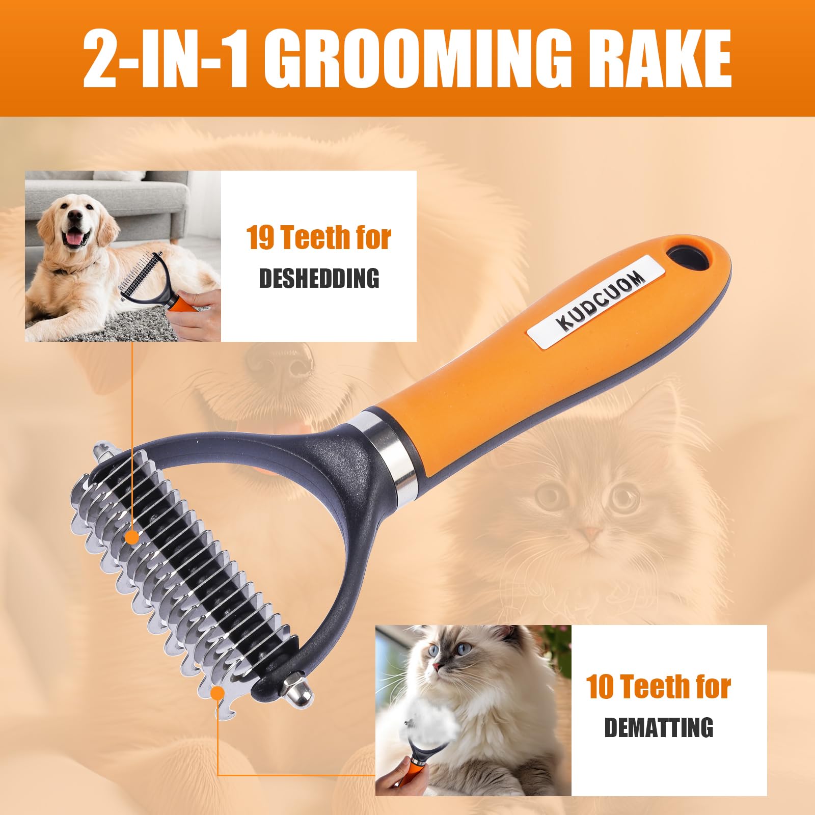 Kudcuom Pet Grooming Combo, Featuring A Deshedding Brush And Dematting Combs, Is Specifically Tailored For Long-Haired Dogs And