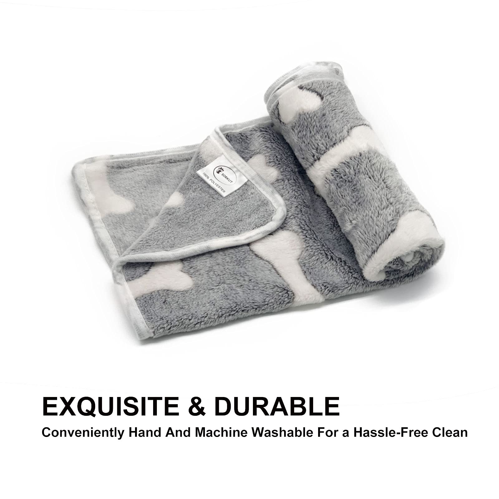 1 Pack 3 Puppy Blankets Super Soft Warm Sleep Mat Grey Cute Print Fluffy Fleece Pet Flannel Throw Dog Blankets For Small Dogs Cats,Star&Bone&Love- Small (23'X15')