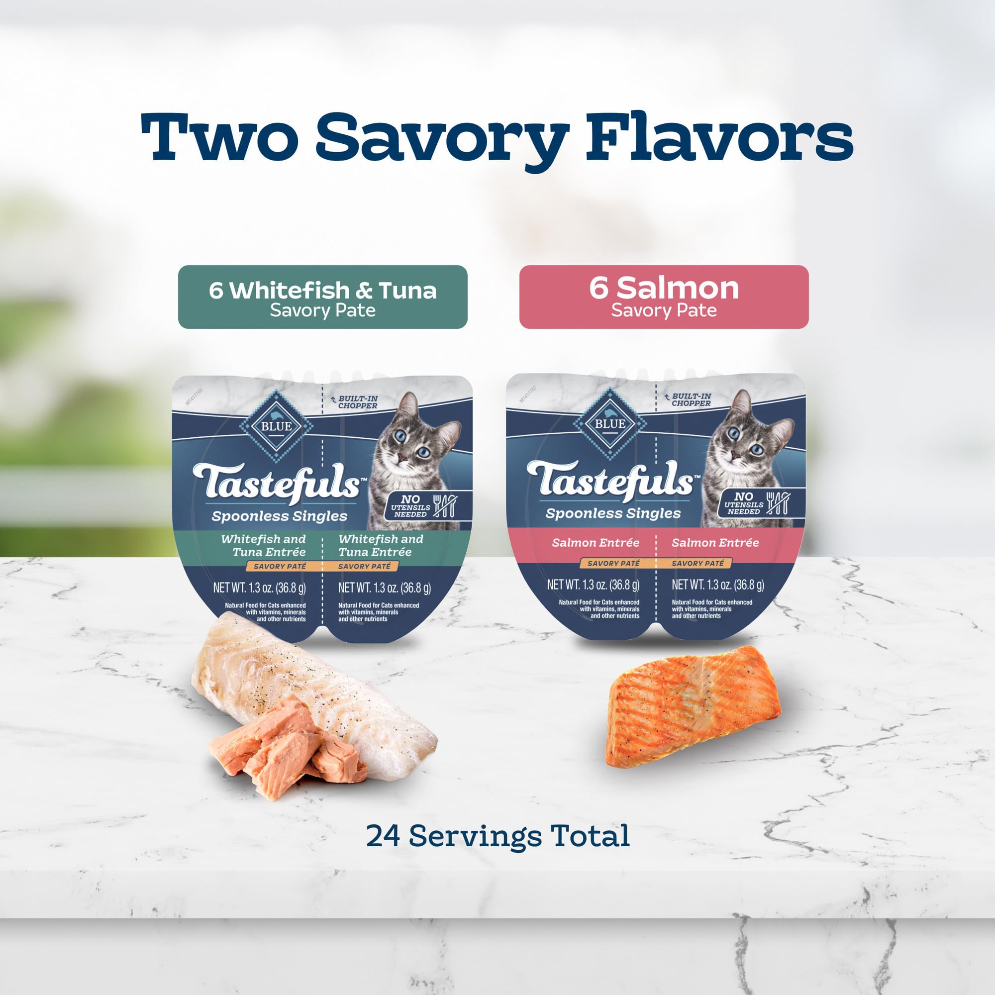 Blue Buffalo Tastefuls Spoonless Singles Variety Pack, Wet Cat Food Pat  , 2.6-oz. Twin-Pack Trays, Whitefish/Tuna & Salmon Entr