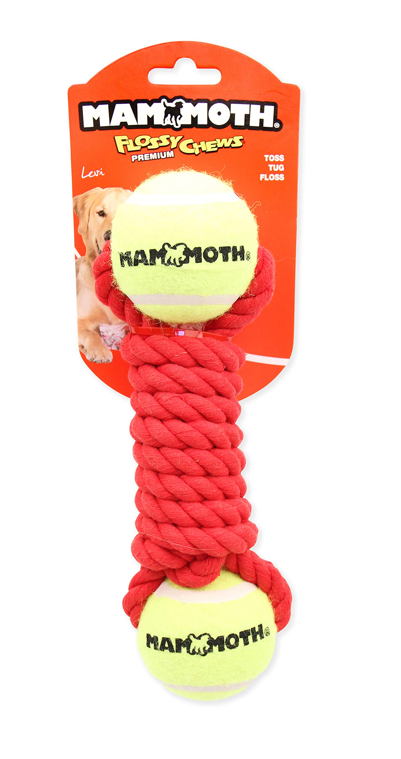 Mammoth Flossy Chews Twister Rope Toy With Tennis Balls Premium Cotton-Poly Tug Toy For Dogs Interactive Dog Tug Toy Rope Dog Toy With Tennis Balls For Small To Medium Dogs Medium 9' - Assorted Colors