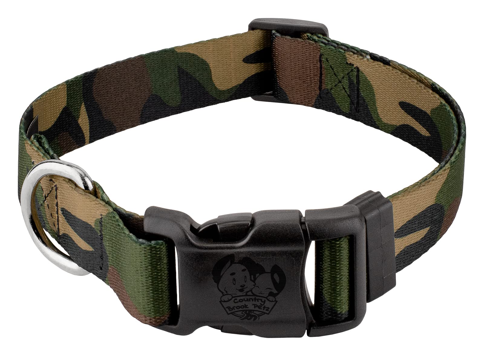 Country Brook Petz - Woodland Camo Deluxe Dog Collar - Made In The U.S.A.- Camouflage Collection With 16 Rugged Designs (1 Inch, Large)