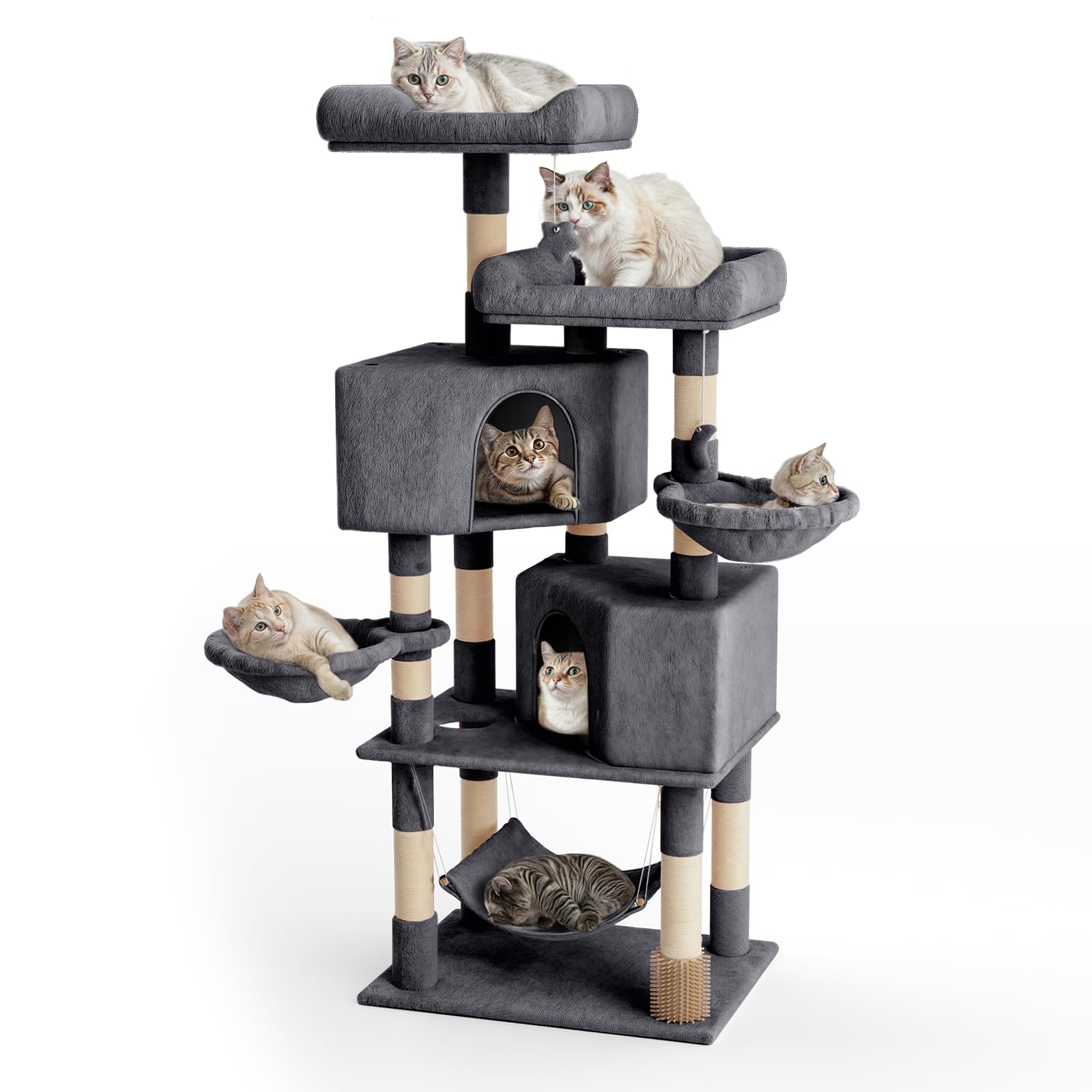Magshion 58'' Cat Tree Tower With Toy, Multi-Level Cat Condo With Scratching Posts, 2 Top Perches, Hammock, And Dangling Ball, C
