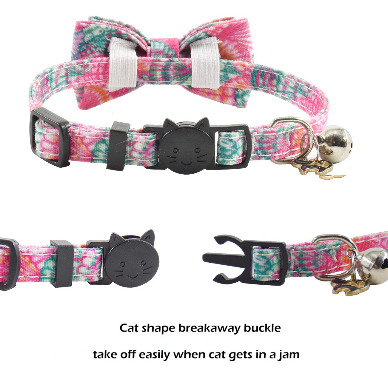 Bowtie Cat Collars Breakaway With Bell, Adjustable Cute Kitty Collars Safety Buckle Kitten Collar For Cat Puppy 7.5-11In (24)