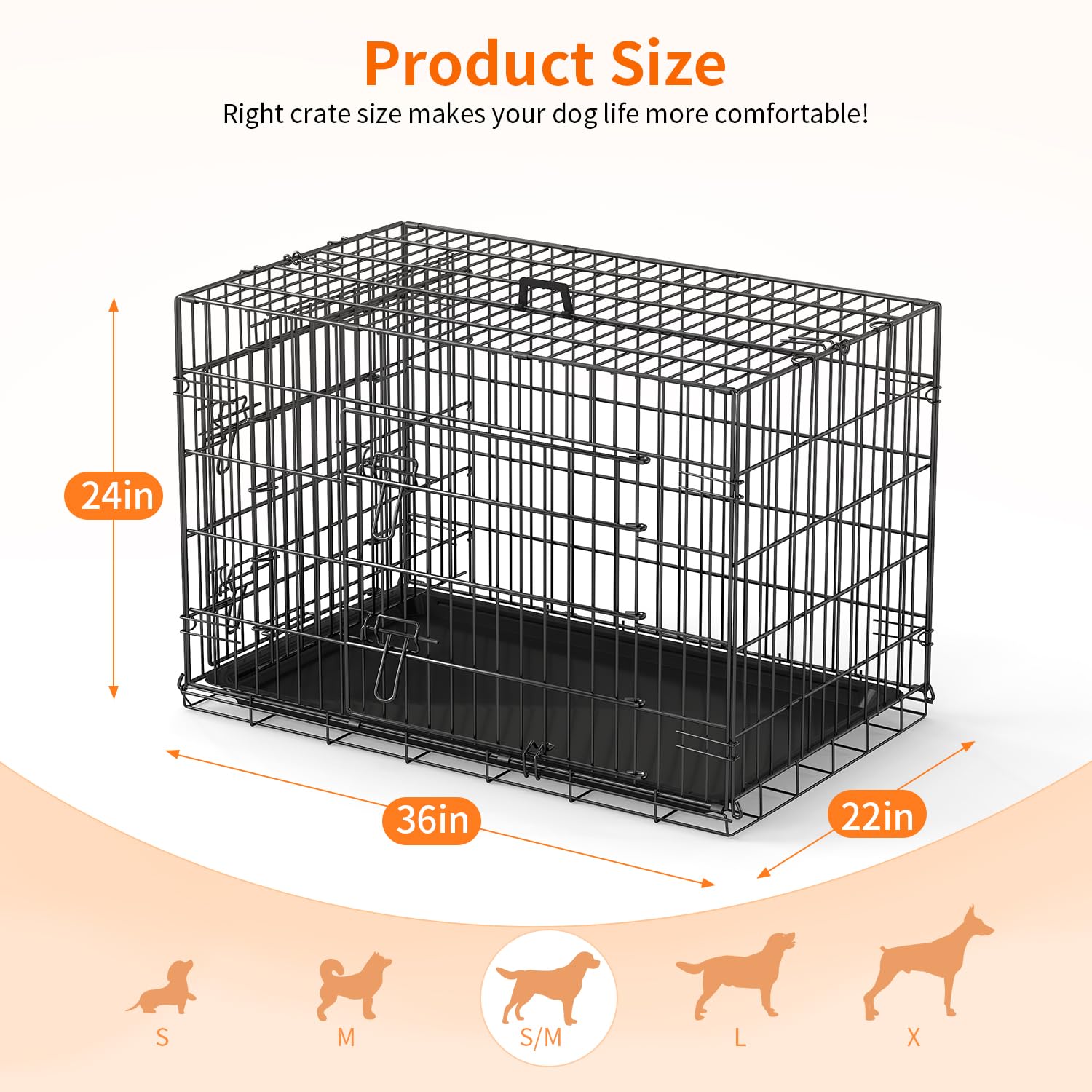 FDW Dog Crate 36-Inch Dog Cage Single Door Foldable Metal Kennel with Leakproof Tray Foldable Design Indoor Outdoor Use for Medi