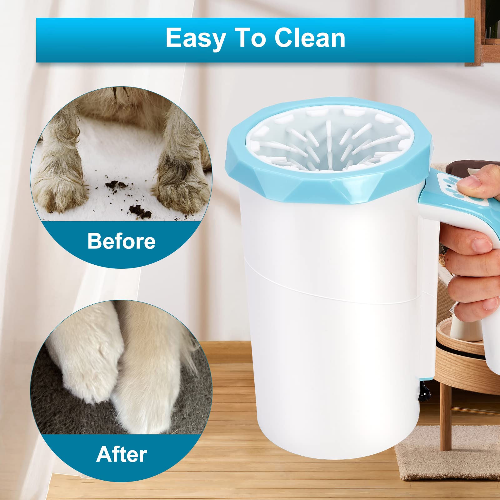 MYPIN Rechargeable Dog Paw Cleaner - 2 in 1 Portable Washer Cup, Soft Silicone Brush, High Power, Blue