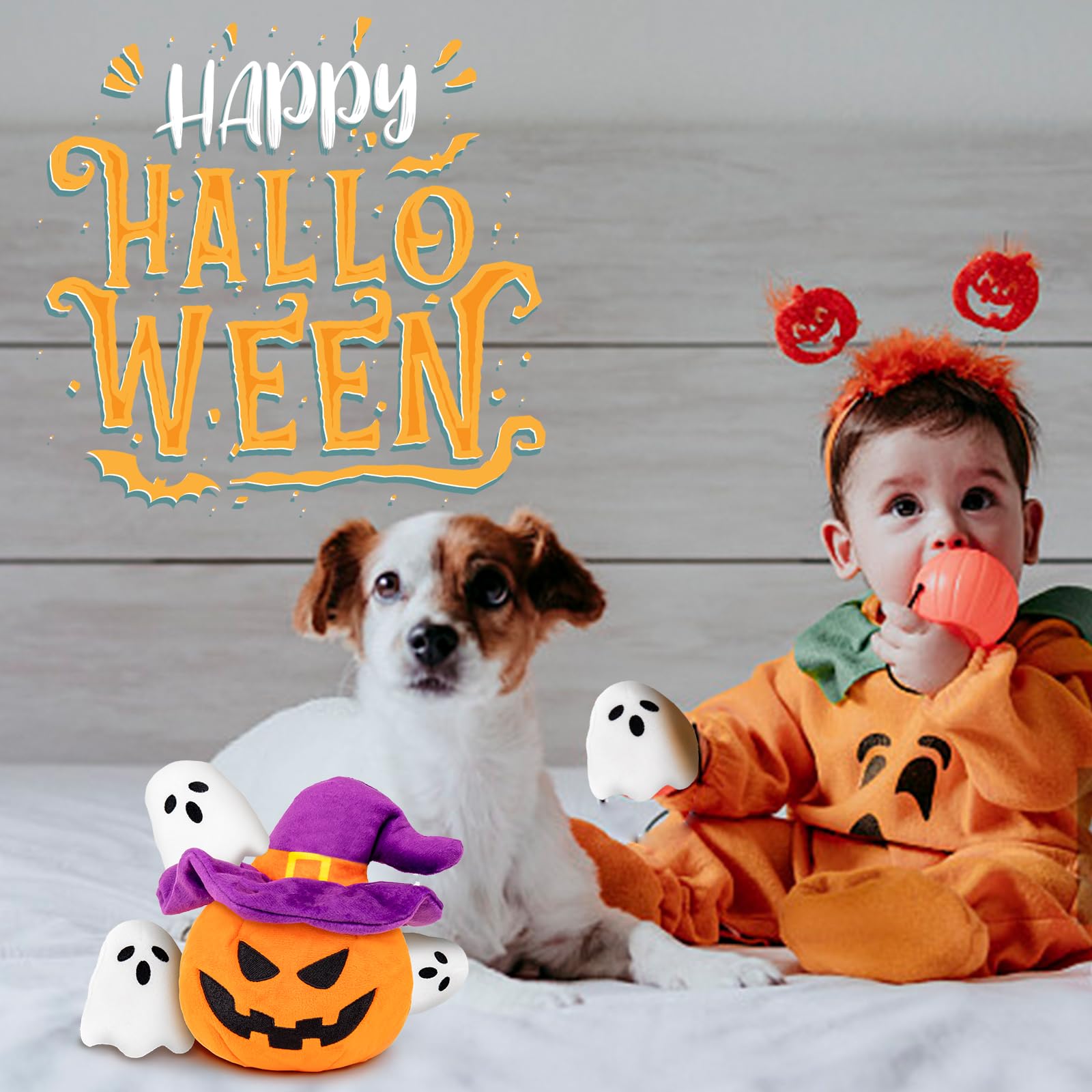 lilfrd Halloween Dog Toy - Pumpkin & Ghosts Dog Halloween Toys, Squeaky Plush Dog Toy, Halloween Dog Toys Gifts for Small Medium