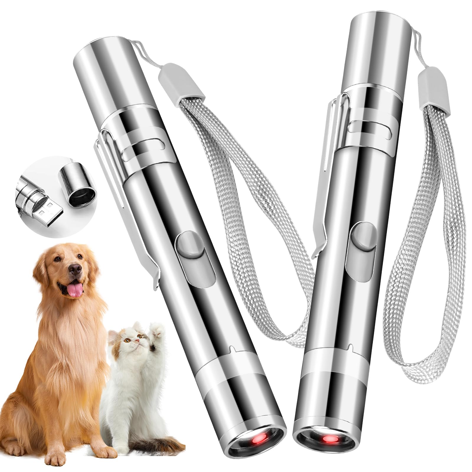 Waputne 2 Pack Cat Toys, Cat Toy Red Pointer For Indoor, Rechargeable, 5 Adjustable Patterns, 3 Modes Training Chaser Pet Toy Pointer, Interactive Pet Cat/Dog Toy For Cats Fun Playing Exercise