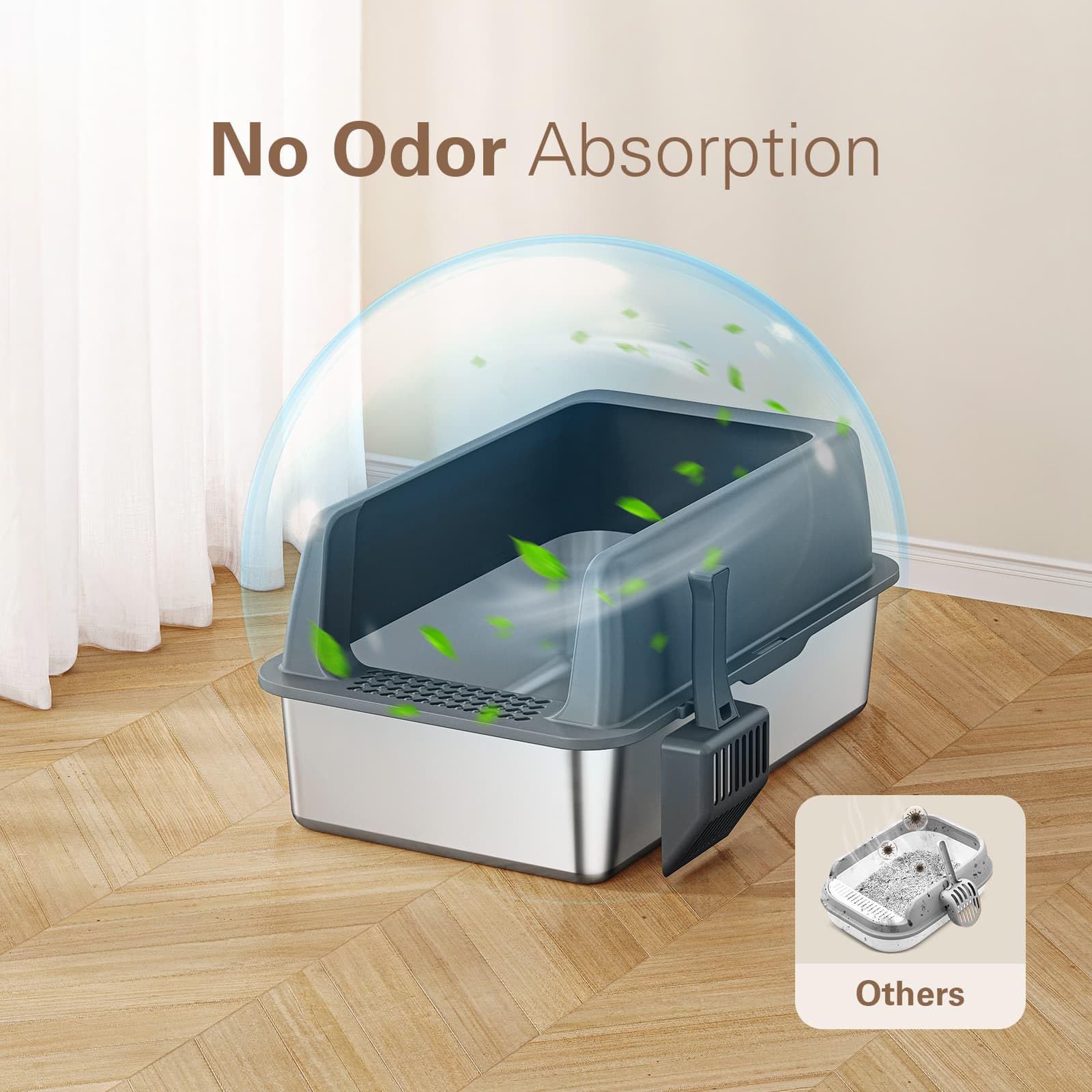 Zarler Stainless Steel Litter Box With Lid, Extra Large Cat Litter Boxes, Xl Large Metal Litter Box For Big Cats With High Sided