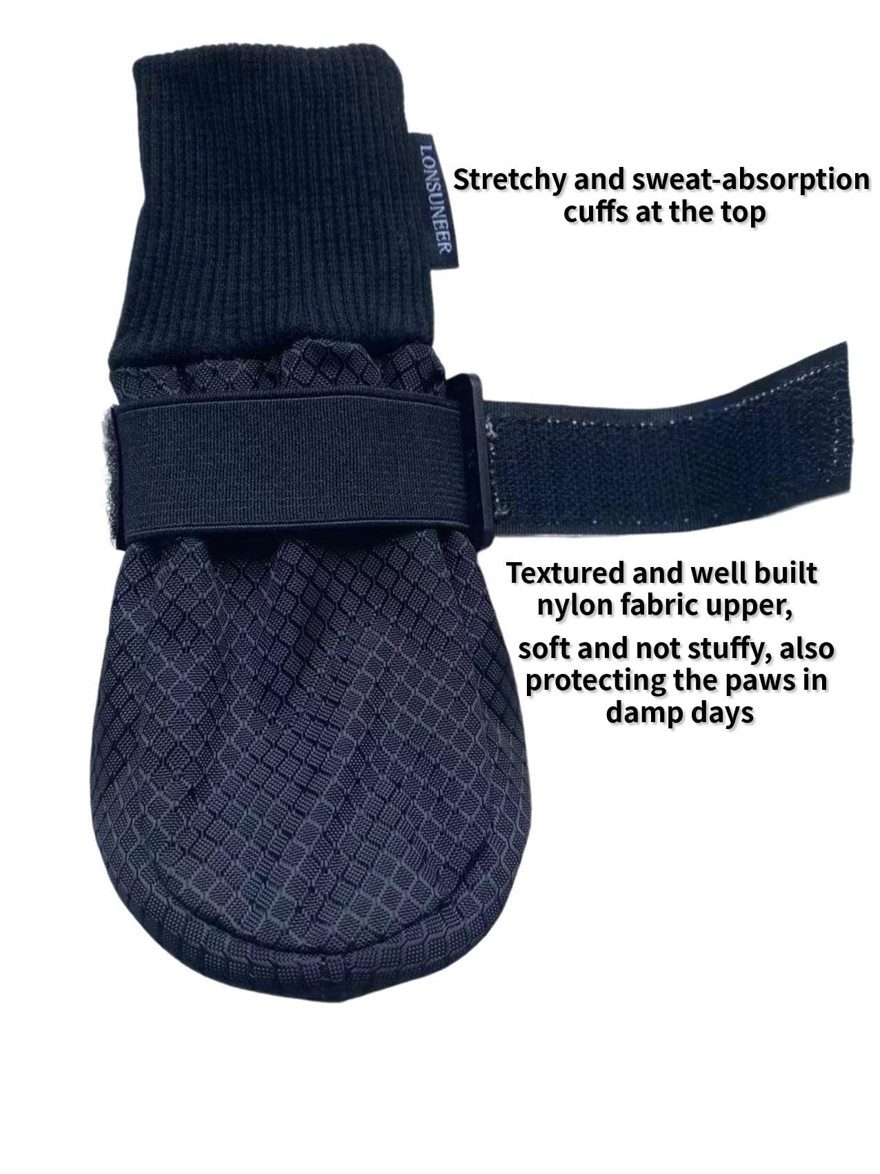 LONSUNEER Paw Protector Dog Boots Soft Sole Nonslip and Reflective Set of 4 Color Black Size Small