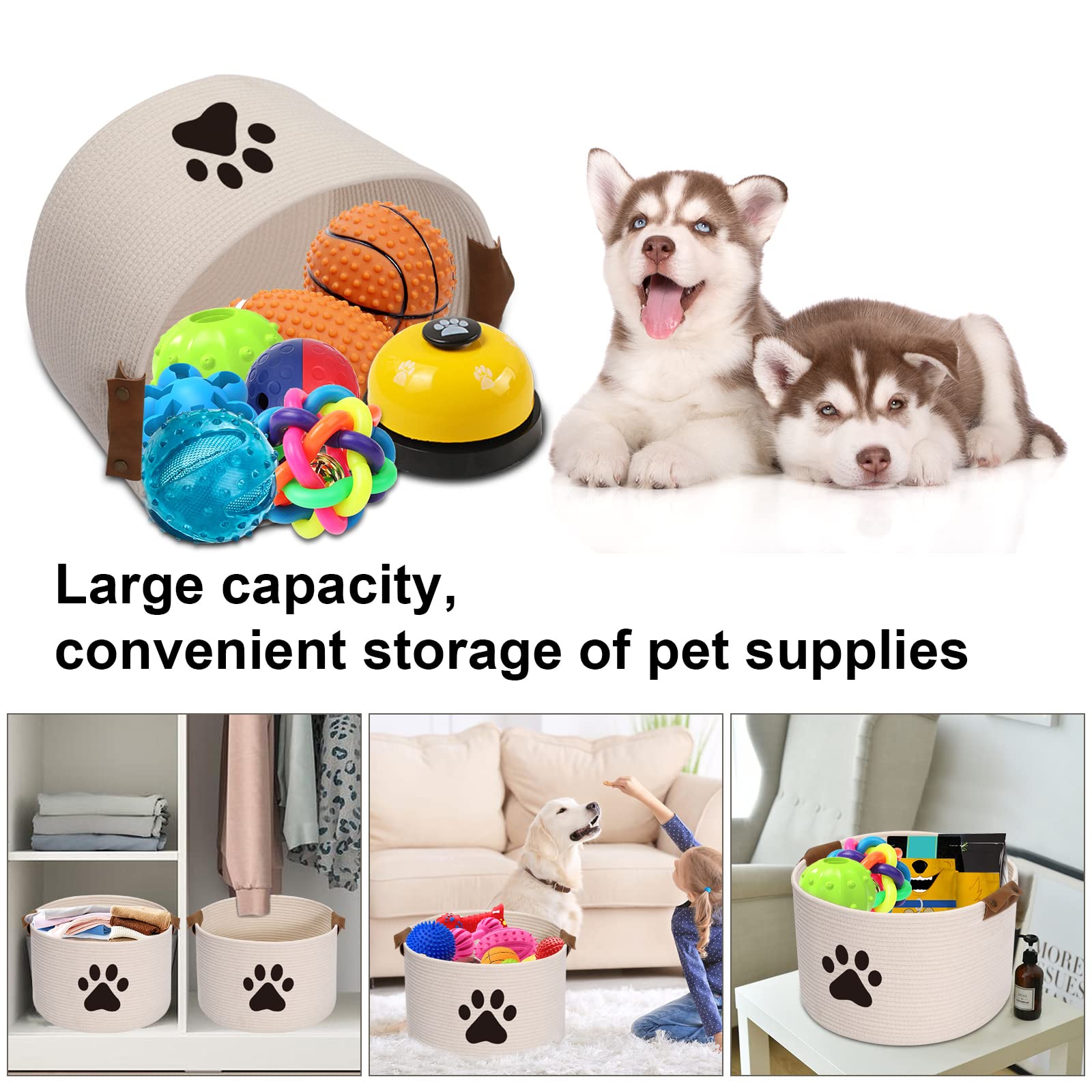 Morezi Dog Toy Bin Pet Cat Toy Box Baskets In Large Suff Storage - Perfect For Collect Toys, Grooming Stuff, Closthing, Diapers For Living Room, Playroom, Closet, Home - Beige