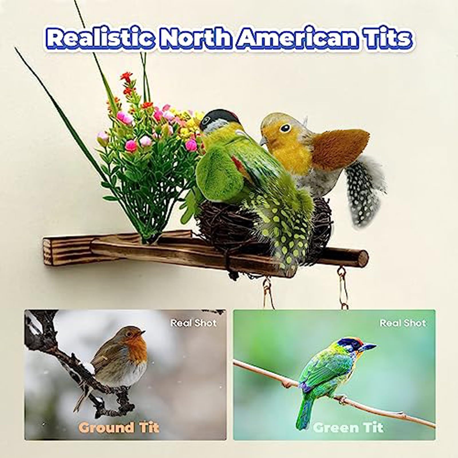 Interactive Cat Toy, Chirping Bird Cat Toy Flapping Wings, Lifelike Sparrow Interactive Sound Simulation Sparrow Feathers Hangin