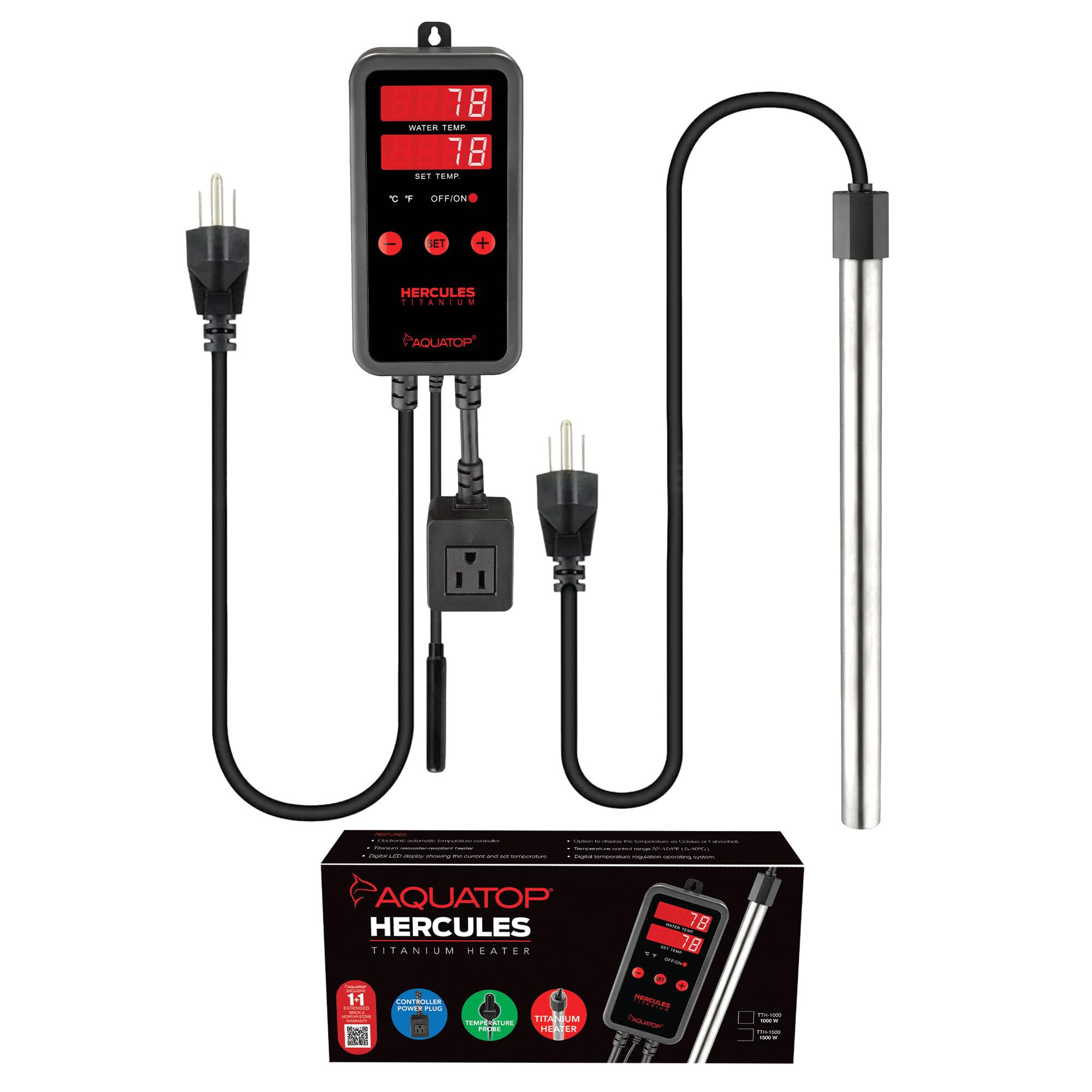 Aquatop 1000W Titanium Tube Heater With Digital Controller - Fully Submersible For 200-300 Gallon Fish Tanks, Adjustable High &