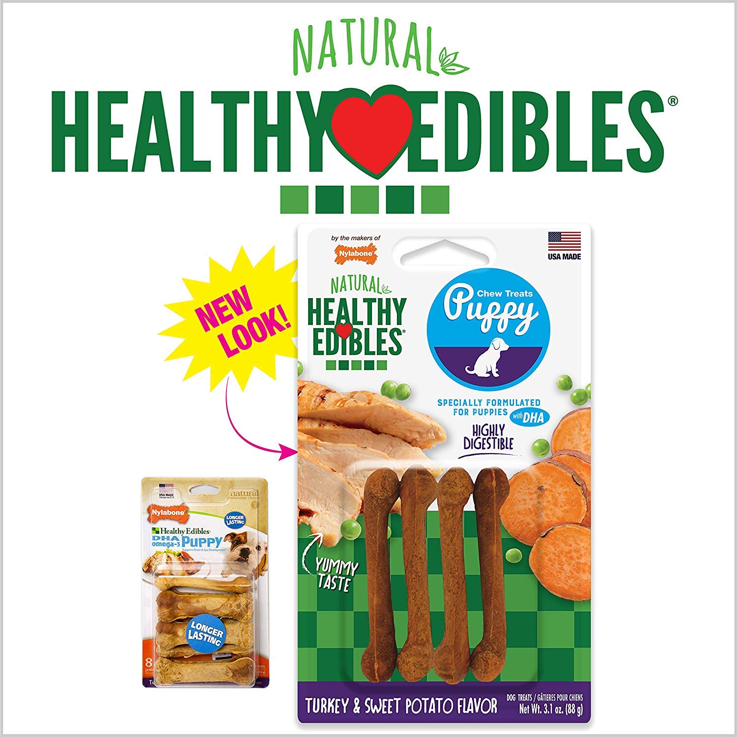 Nylabone 6 Pack of Turkey and Sweet Potato Healthy Edibles Puppy Treats, 3.1 Ounces each, Made in the USA