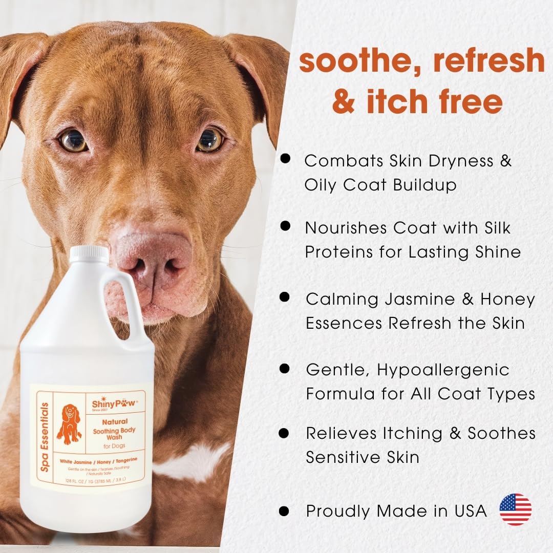 Jasmine & Honey Spa Body Wash for Dogs by Shiny Paw 1 Gallon (128 oz) | Dog Itchy Skin Relief & Aging Coat | Hypoallergenic Dog