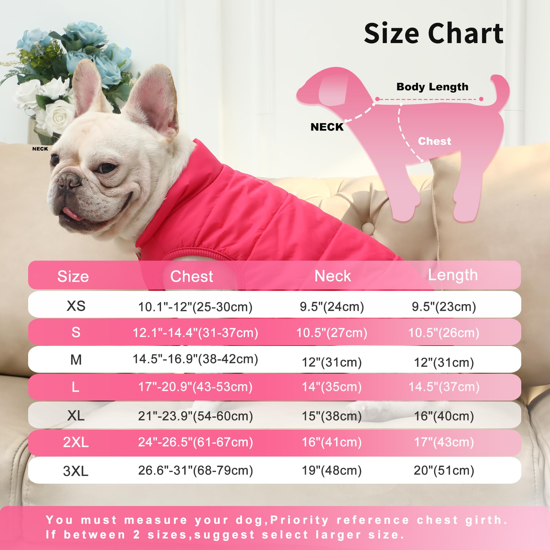 Joydaog 2 Layers Fleece Lined Warm Dog Jacket For Winter Cold Weather,Soft Windproof Medium Dog Coat,Pink Xl