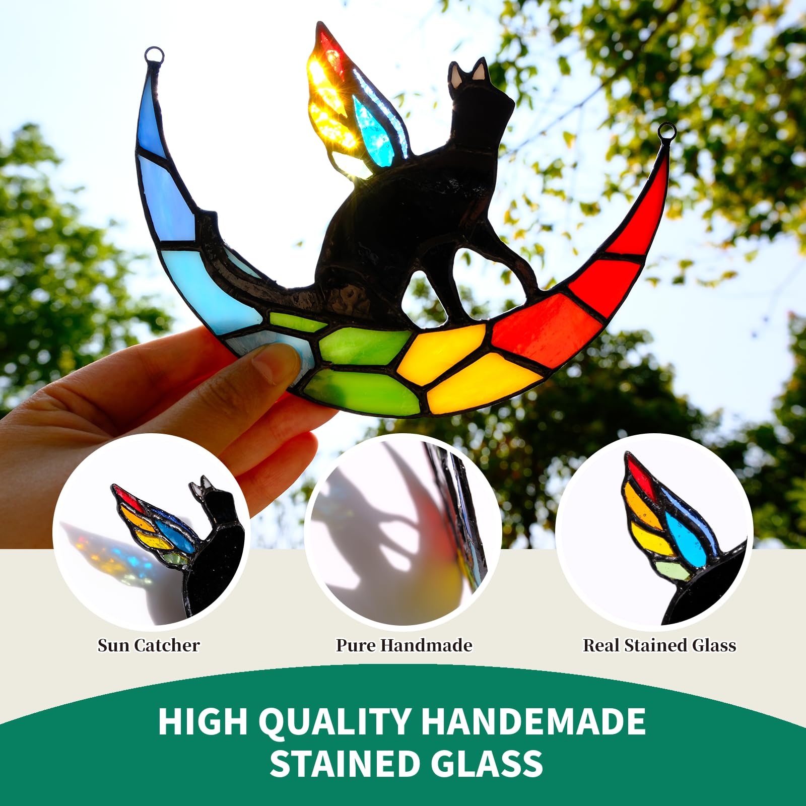 Fufyukey Angel Black Cat Memorial For Loss Of A Cat - Iridescent Angel Wing Suncatchers For Stained Glass Window Hangings, Rainb