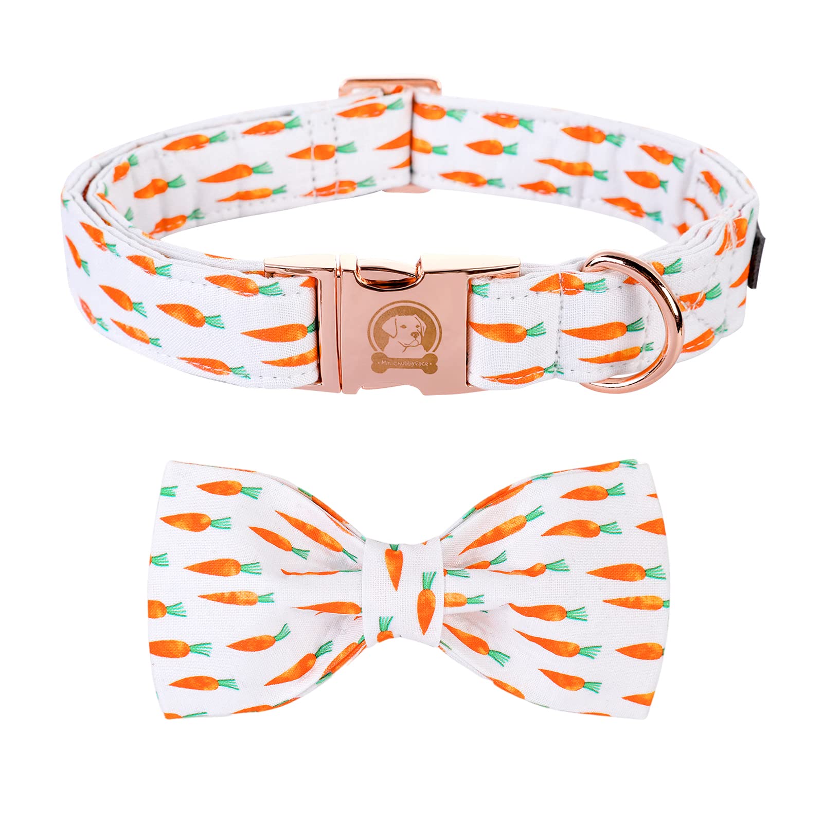 Mr.Chubbyface Orange Dog Easter Collar With Bow, Soft Cotton & Metal Buckle, Adjustable Size L, Gps Tracking, Unisex, Medium Bre