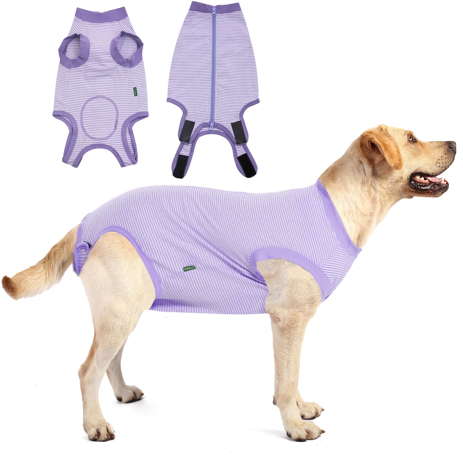 Sychien Dog Recovery Suit Purple Female Spay Surgical Small Shirt, Male Surgery Recovery Suit,Purple-White Striped Xs