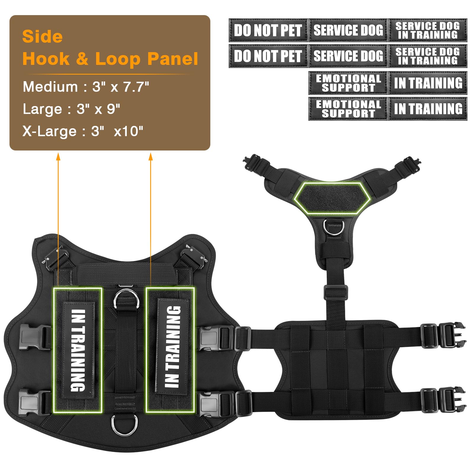 Winsee Tactical Dog Harness With Dog Leash, Service Working Molle Vest With 10 Pet Patches For Large Dog, No Pull Military Harne