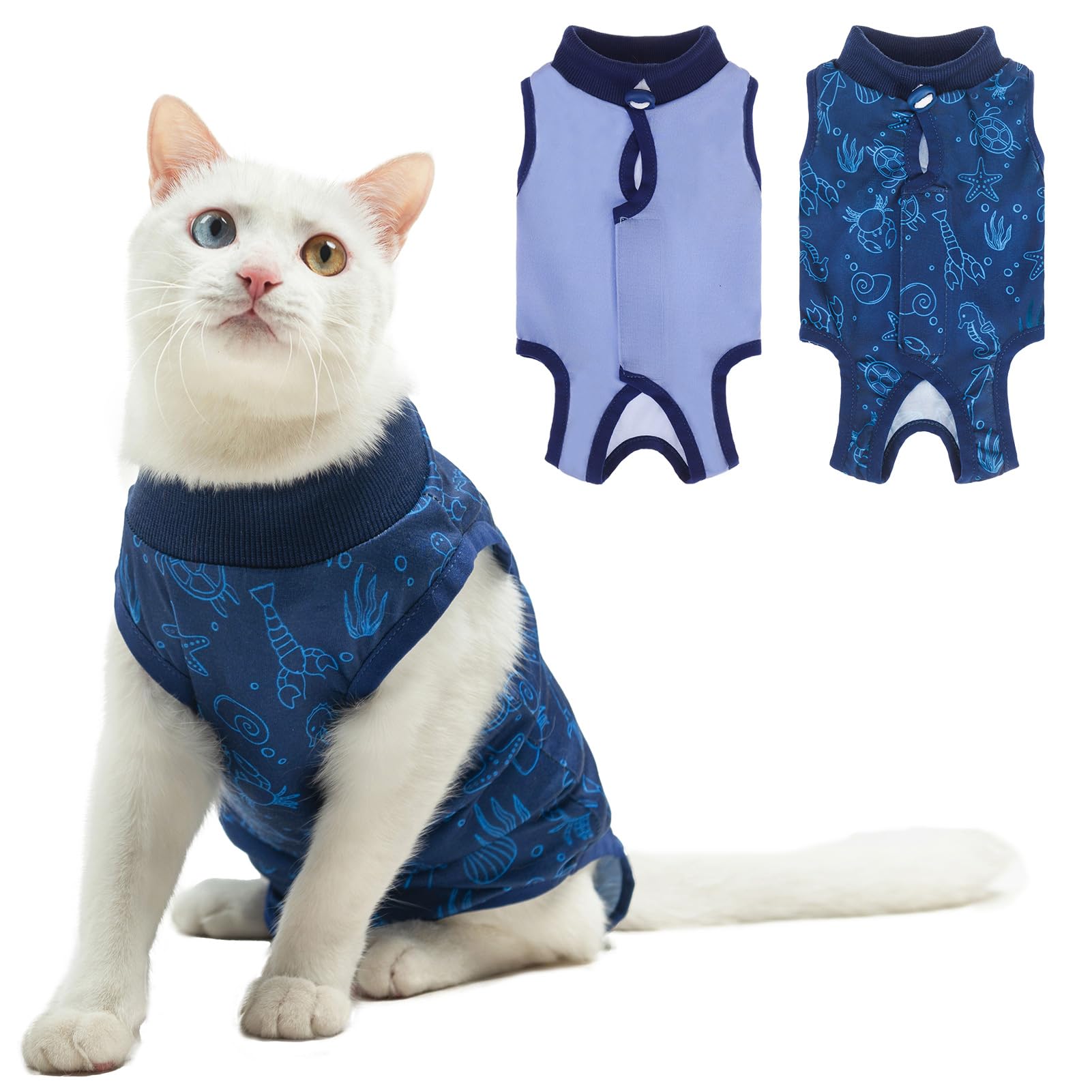 Beautyzoo 2 Pack Cat Recovery Suit, Cat Onesie For Cats After Surgery Female Male, Kitten Spay Neuter Surgical Recovery Body Sui