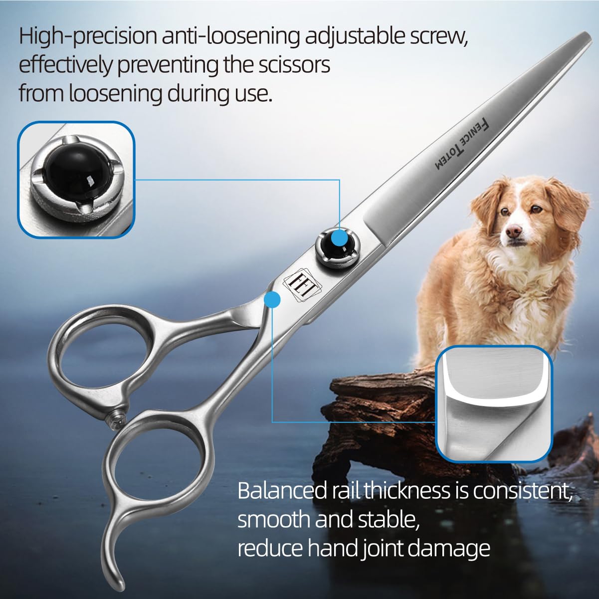 Fenice Totem Dog Grooming Scissors: 7 inch Pet Shears Made Of Japanese 9CR Advanced Stainless Steel Professional Grooming Scisso