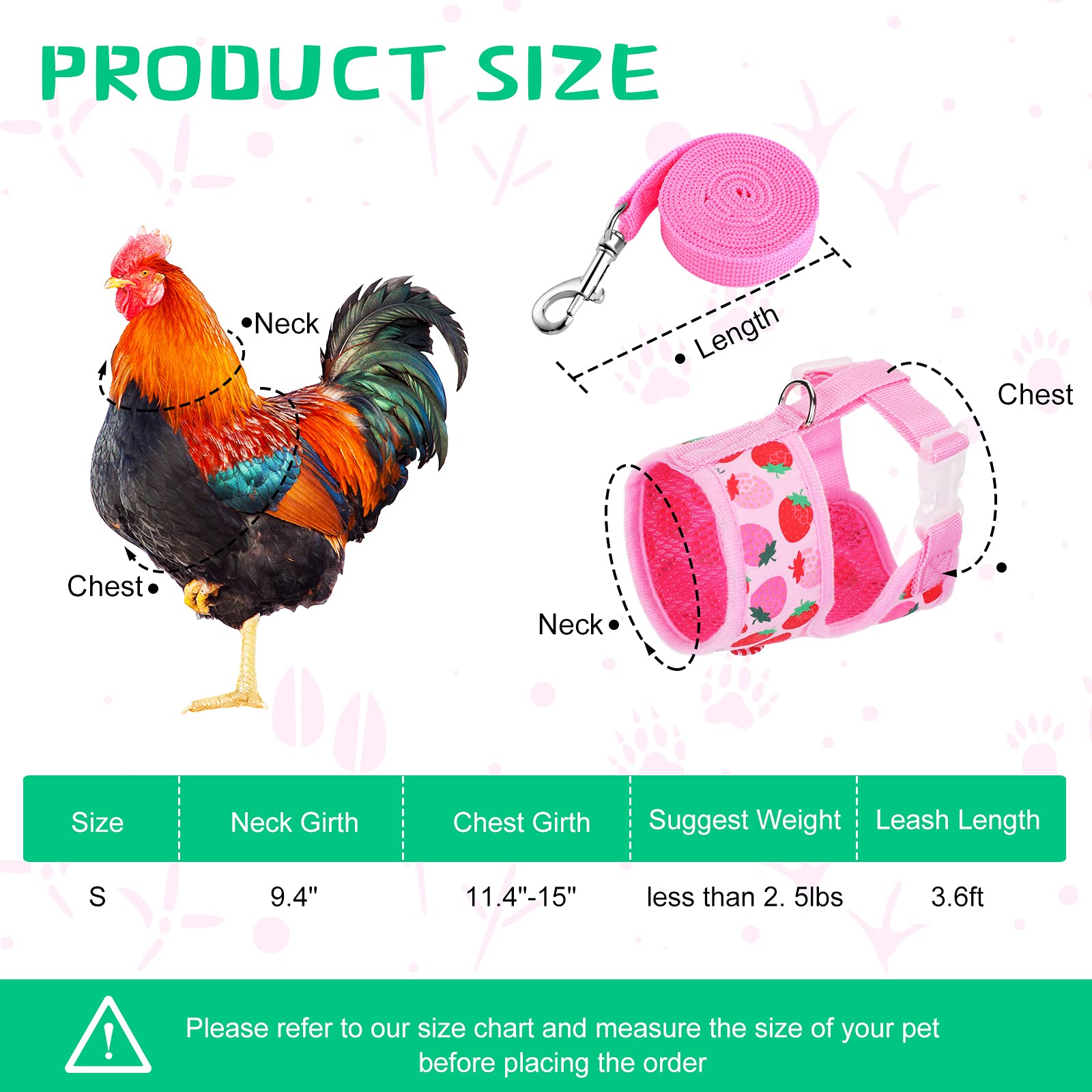 4 Pieces Adjustable Chicken Harness with Leash Elastic Comfortable Small Size Hen Vest with Matching Belt Breathable Fruit Print