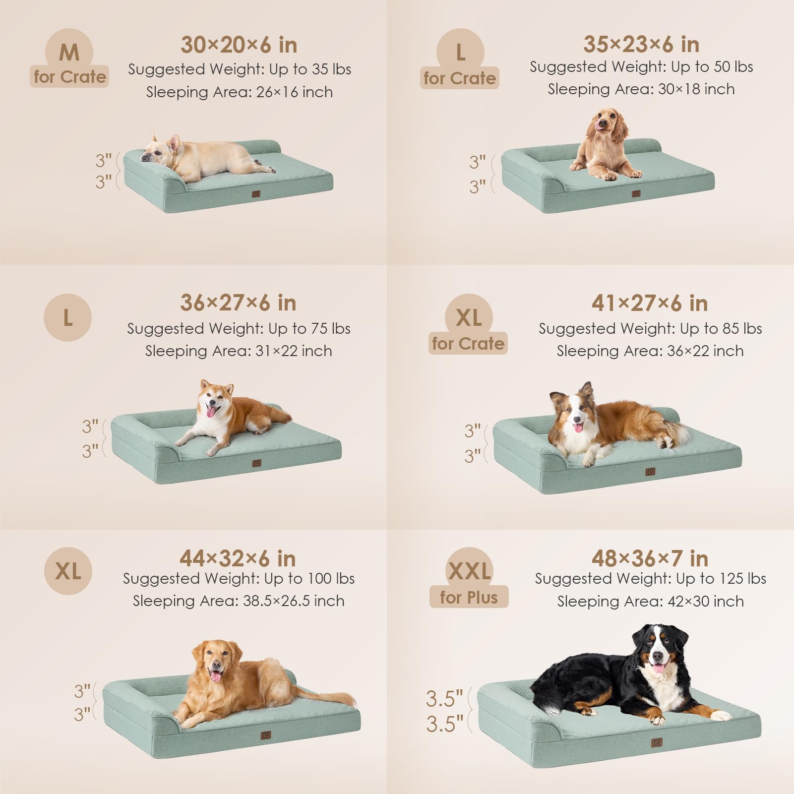 Eheyciga Memory Foam Orthopedic Dog Beds Large Sized Dog, Washable Dog Bed With Waterproof Lining Removable Cover, Big Dog Bed Sofa With Nonskid Bottom Pet Couch Bed, 41X27 Inches, Greyish Green