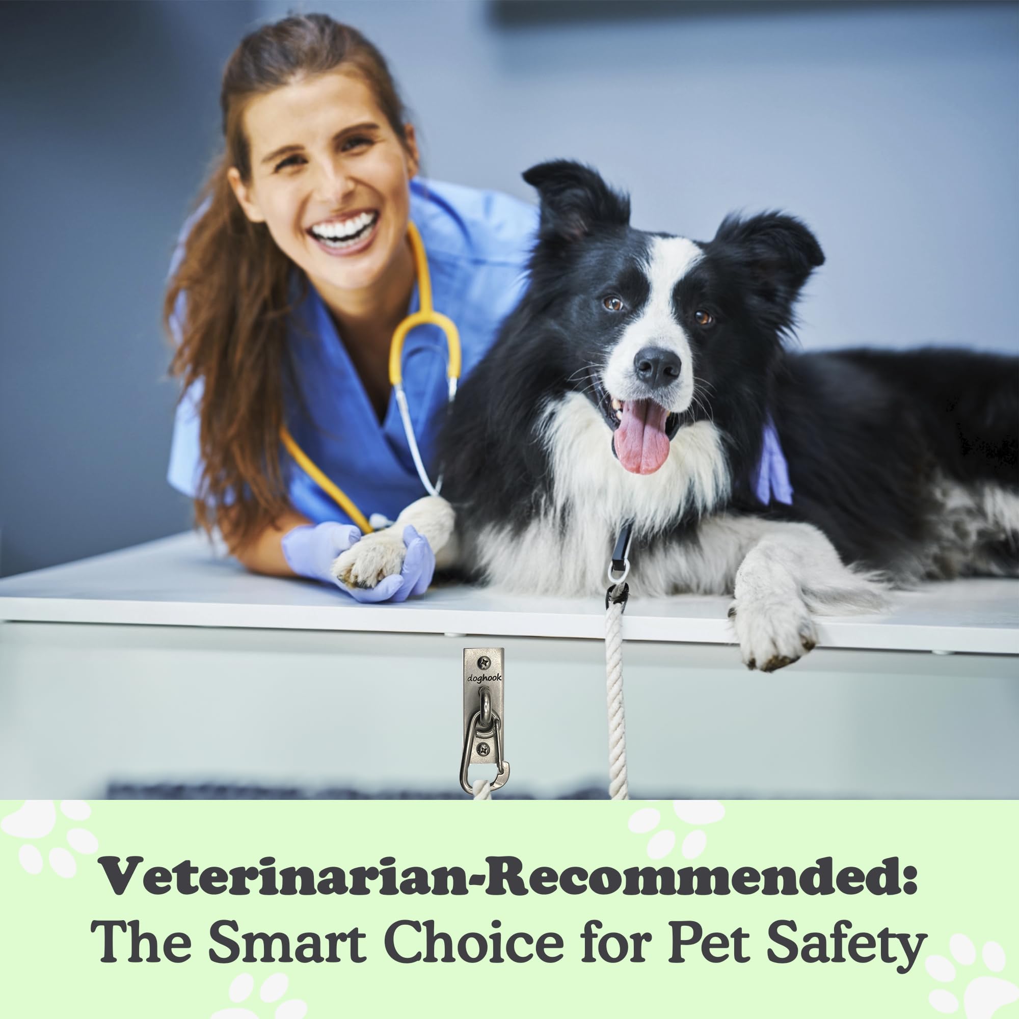 Canine Hitch- Secure Dog Leash Parking Indoor- Outdoor Wall Hook With Clip - Tie Out Stainless Steel - Practical Lead Management