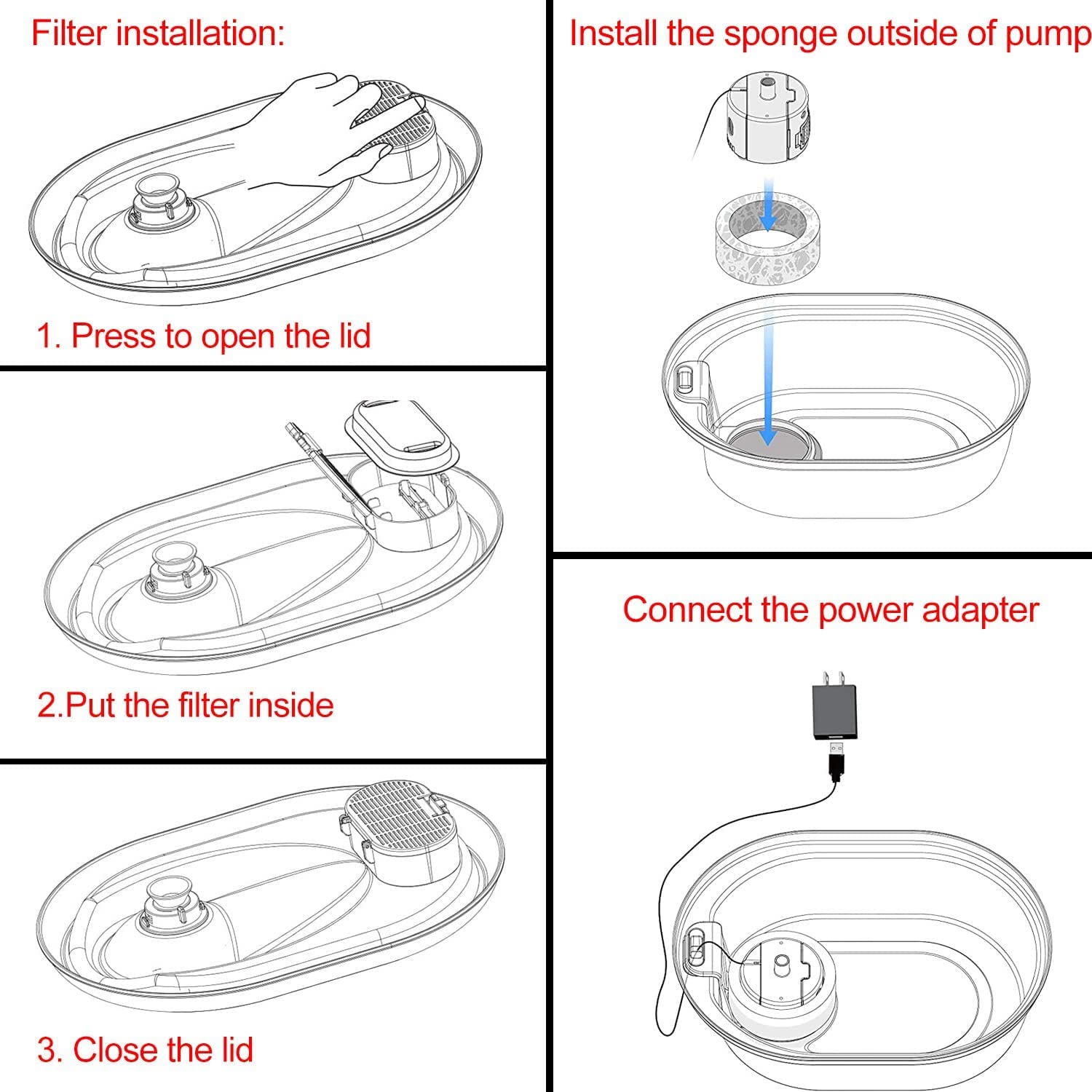 Samanija 10-Pack Filters, Compatible With Tomxcute 108Oz/3.2L Pet Fountain,For Petlibro 67Oz/2L Stainless Steel Cat Water Fountain With Sponges