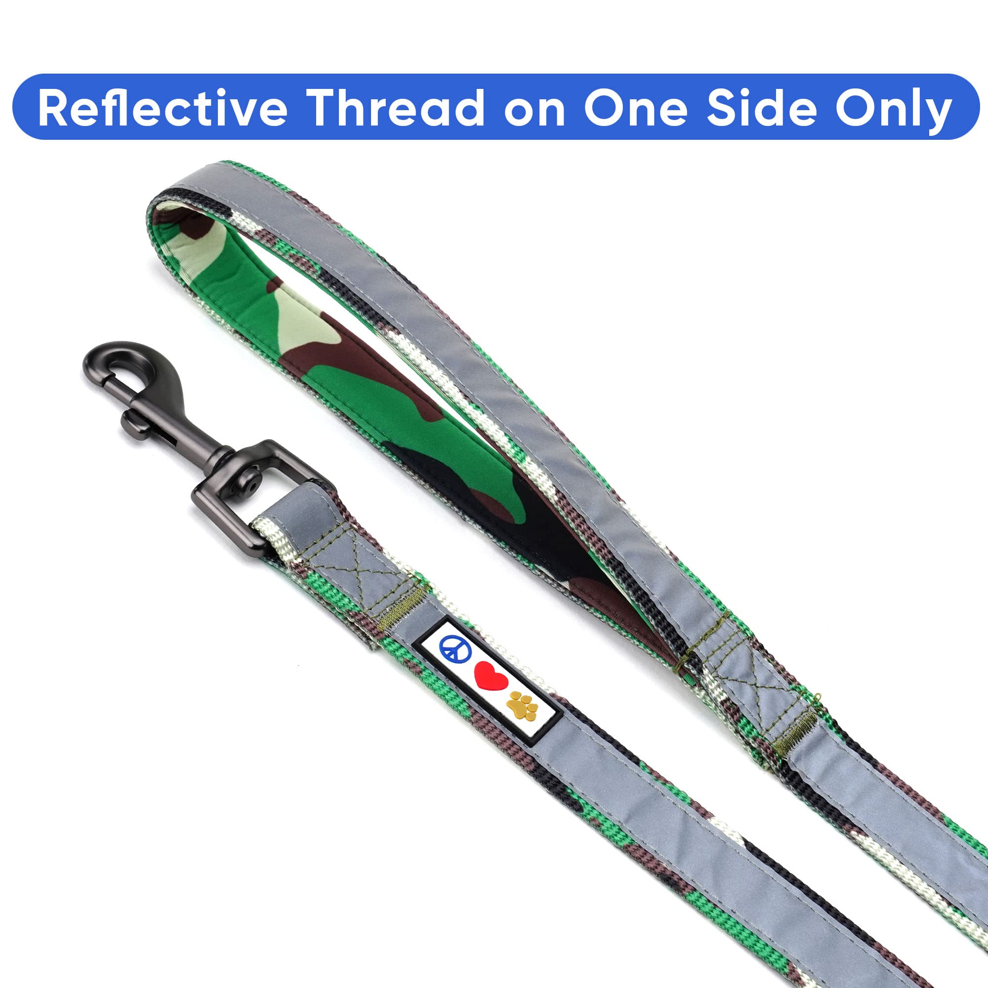 Pawtitas 6 FT Padded Dog Leash with Comfortable Neoprene Padding Handle - Camo Green Lead | Small Reflective Dog Leash with High