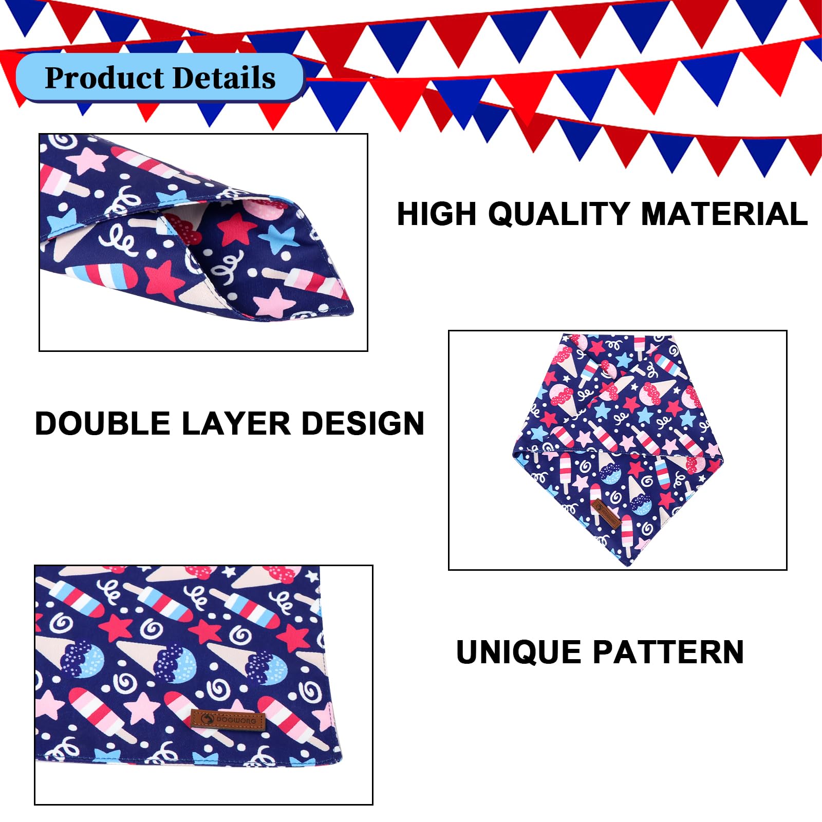 Dogwong American Flag Dog Bandanas 2 Pack, 4Th Of July Triangle Reversible Patriotic Pet Scarf Durable Bandana For Small And Med