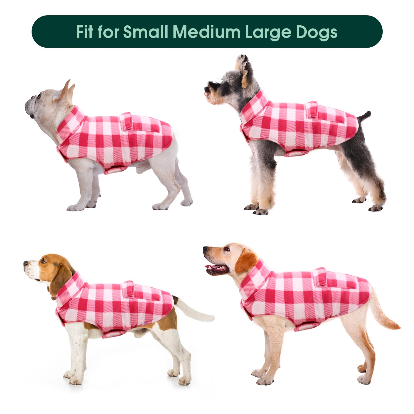 Kuoser Dog Winter Coat, Windproof Dog Fleece Jacket British Style Plaid Cold Weather Dog Vest Coats, Reversible Cozy Warm Dog Clothes Pet Apparel For Medium Dogs M