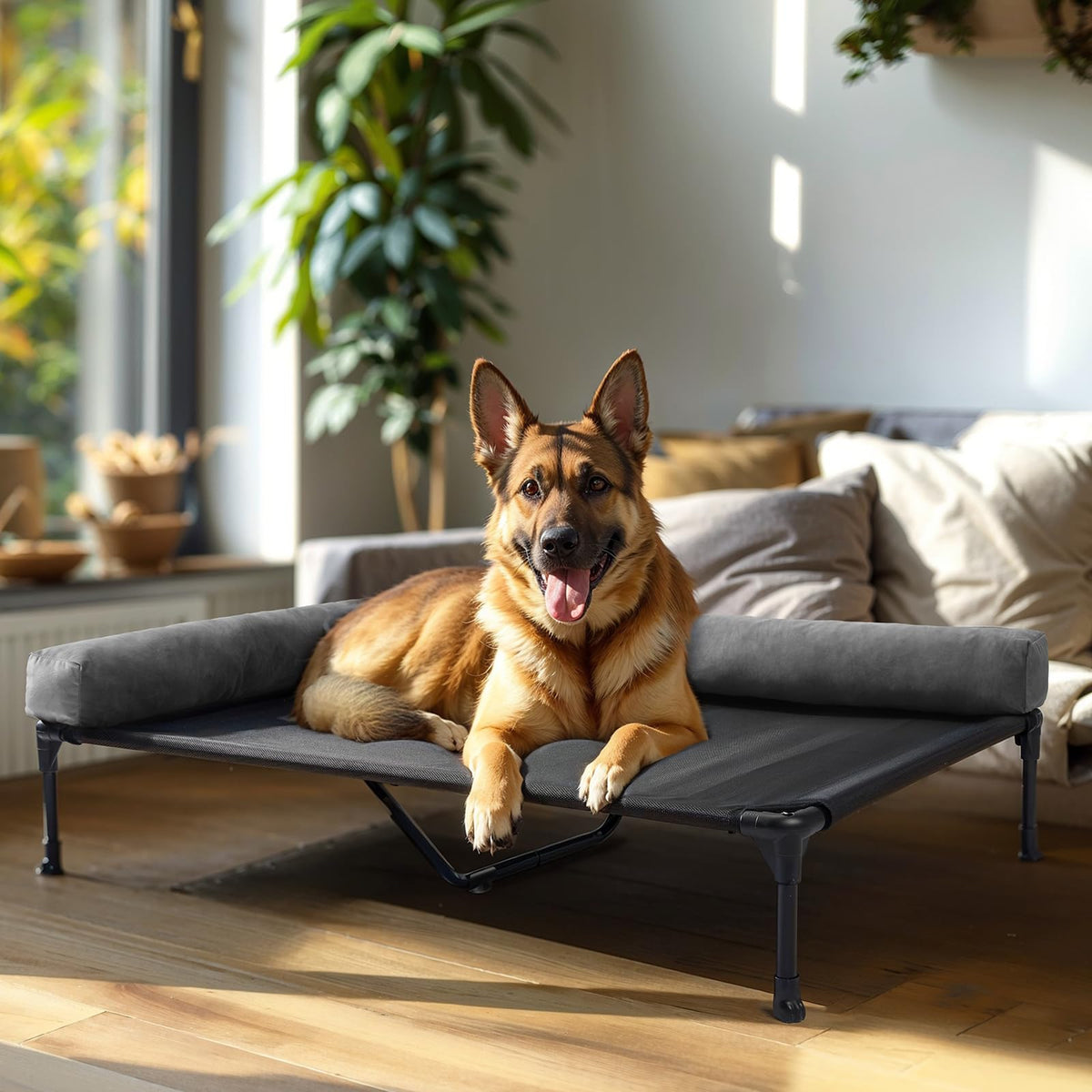 Veehoo Elevated Dog Bed-Raised Cooling Outdoor Dog Cot For Large Sized Dogs Outside Off Ground With Breathable Mesh & No-Slip Fe