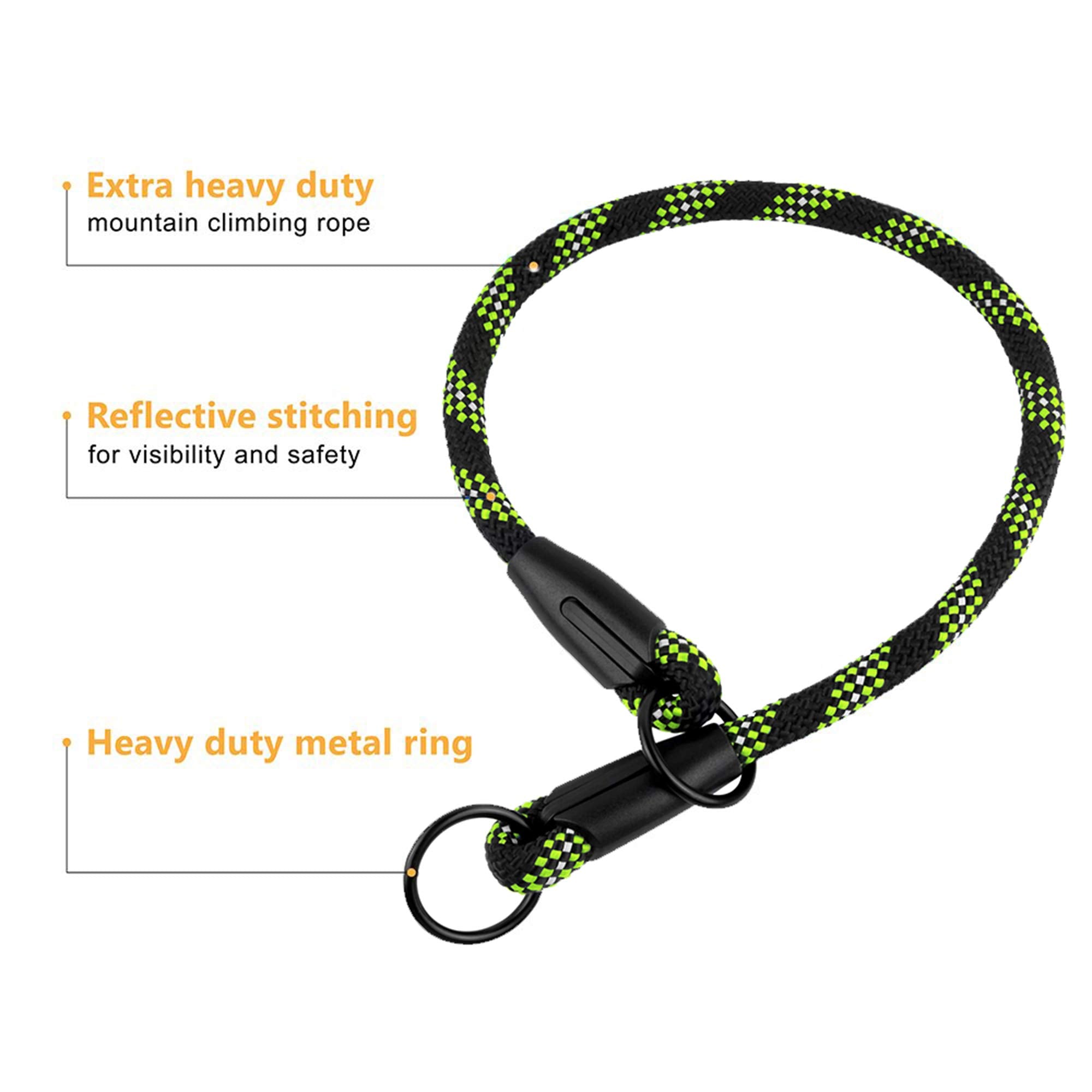 Bronzedog Rope Pro Training Dog Collar Braided No Pull Quick Release Round Lead Collars For Dogs Small Medium Large Puppy (M - 19.7' Long, Green)